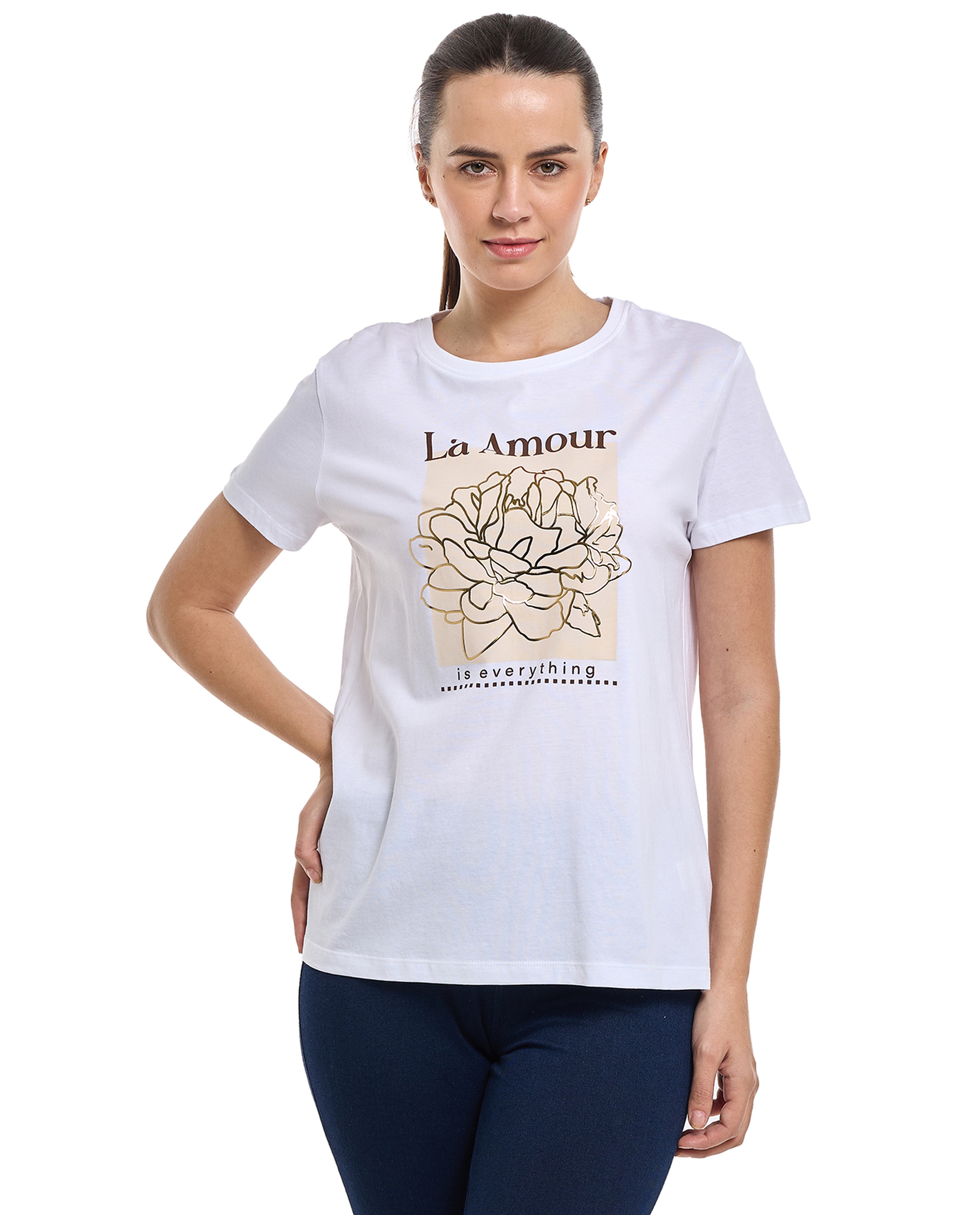 Graphic Print T-Shirt with Crew Neck and Short Sleeves