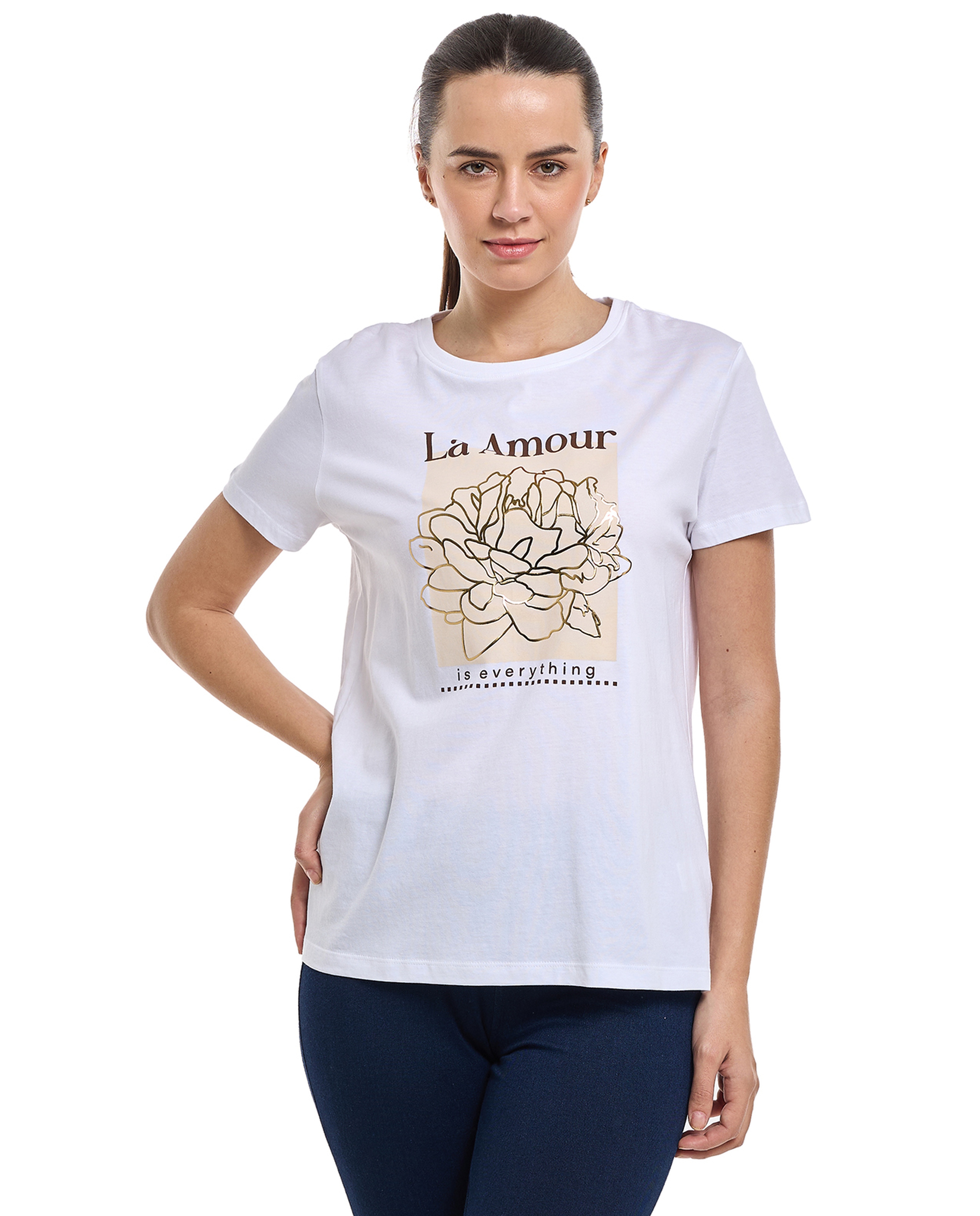 Graphic Print T-Shirt with Crew Neck and Short Sleeves