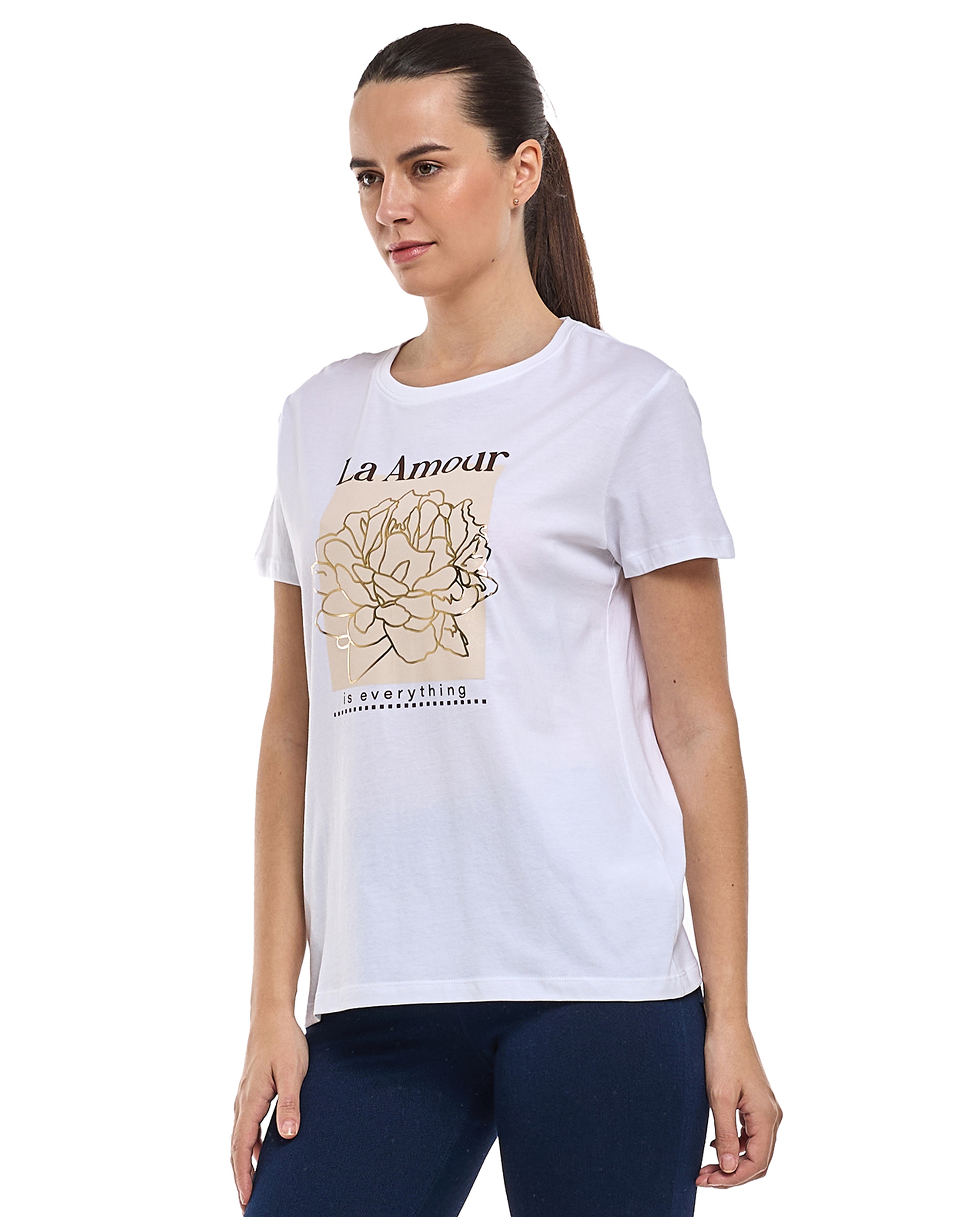 Graphic Print T-Shirt with Crew Neck and Short Sleeves