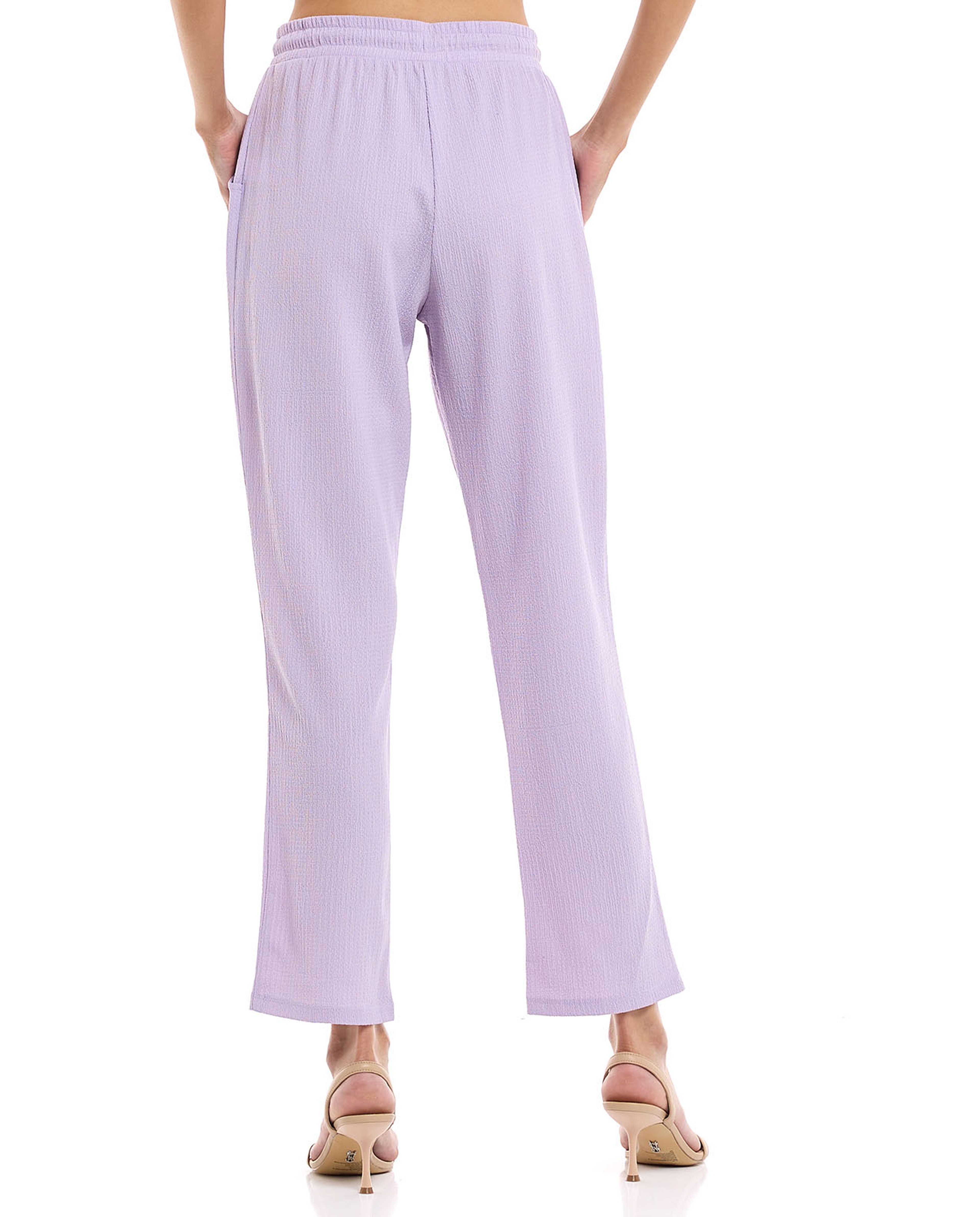Textured Pants with Drawstring Waist