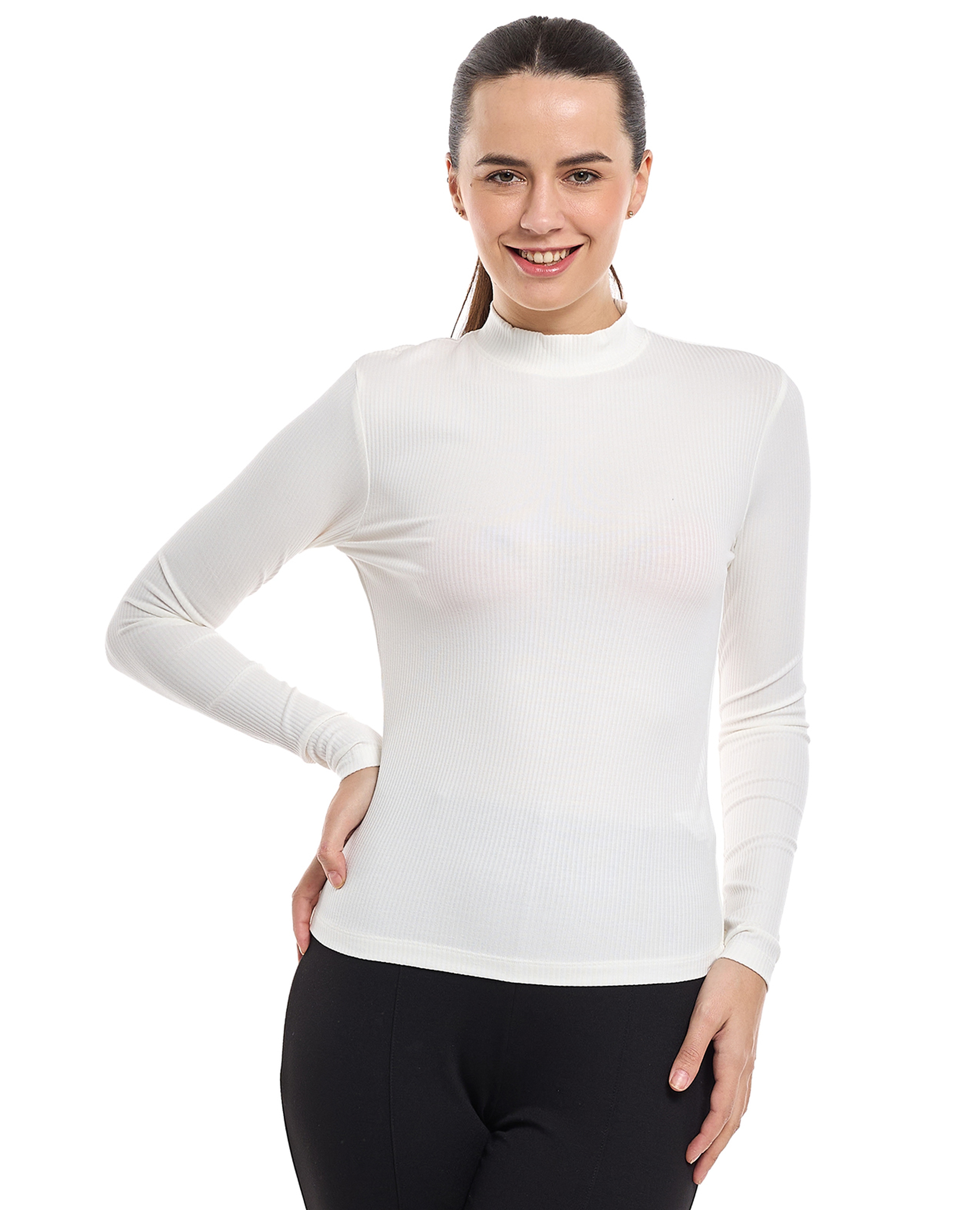 Ribbed Top with Mock Neck and Long Sleeves