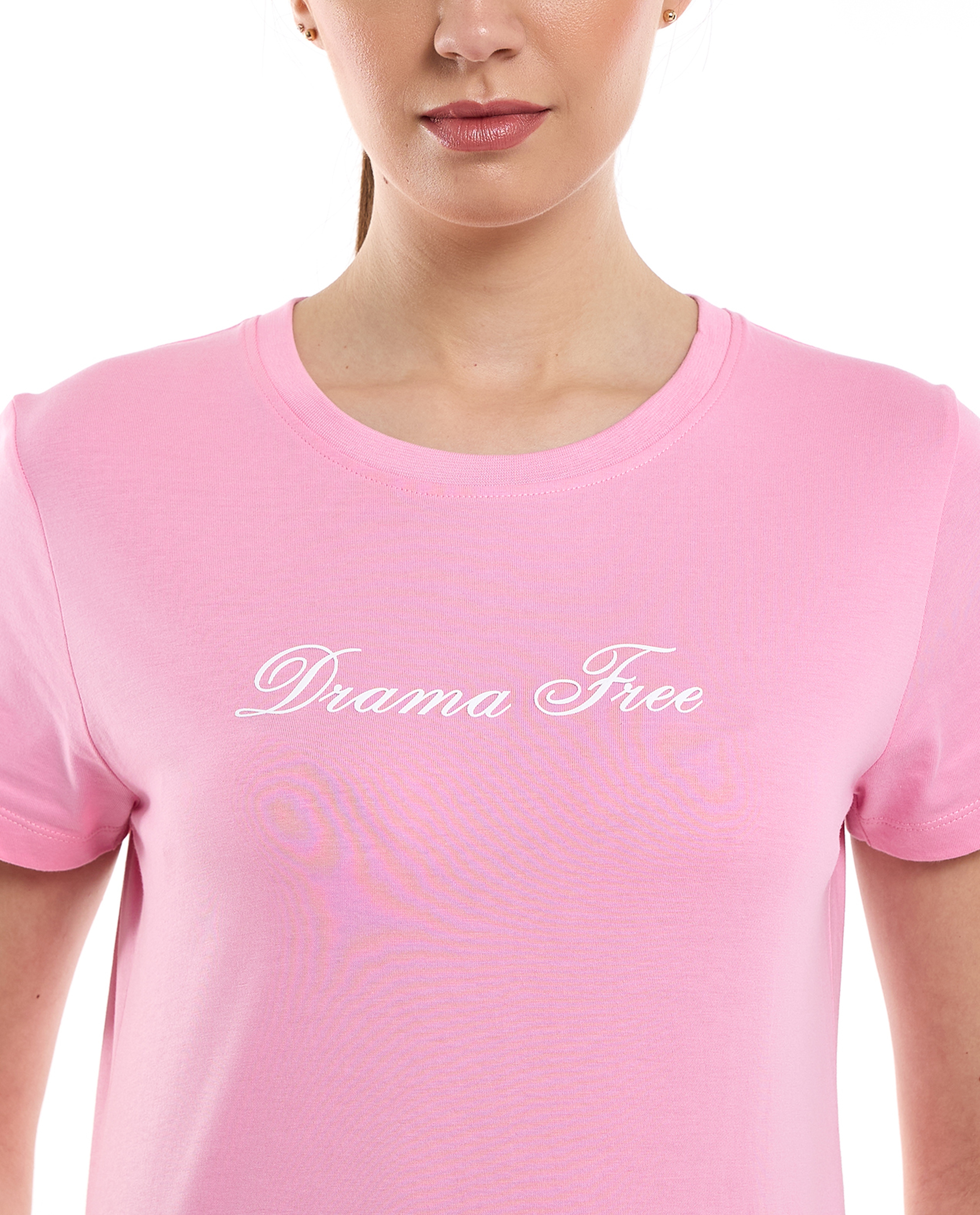 Typography Print T-Shirt with Crew Neck and Short Sleeves