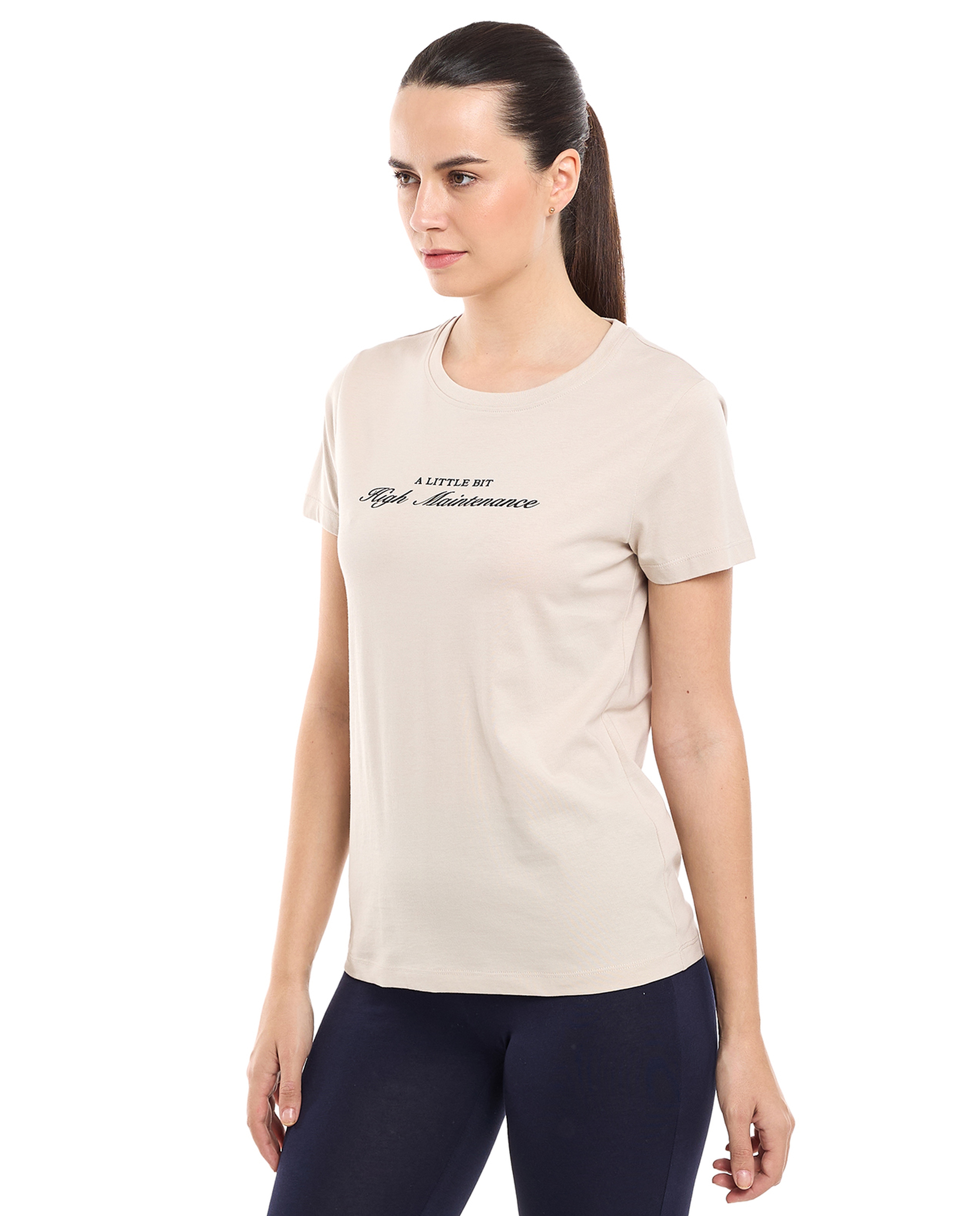 Typography Print T-Shirt with Crew Neck and Short Sleeves