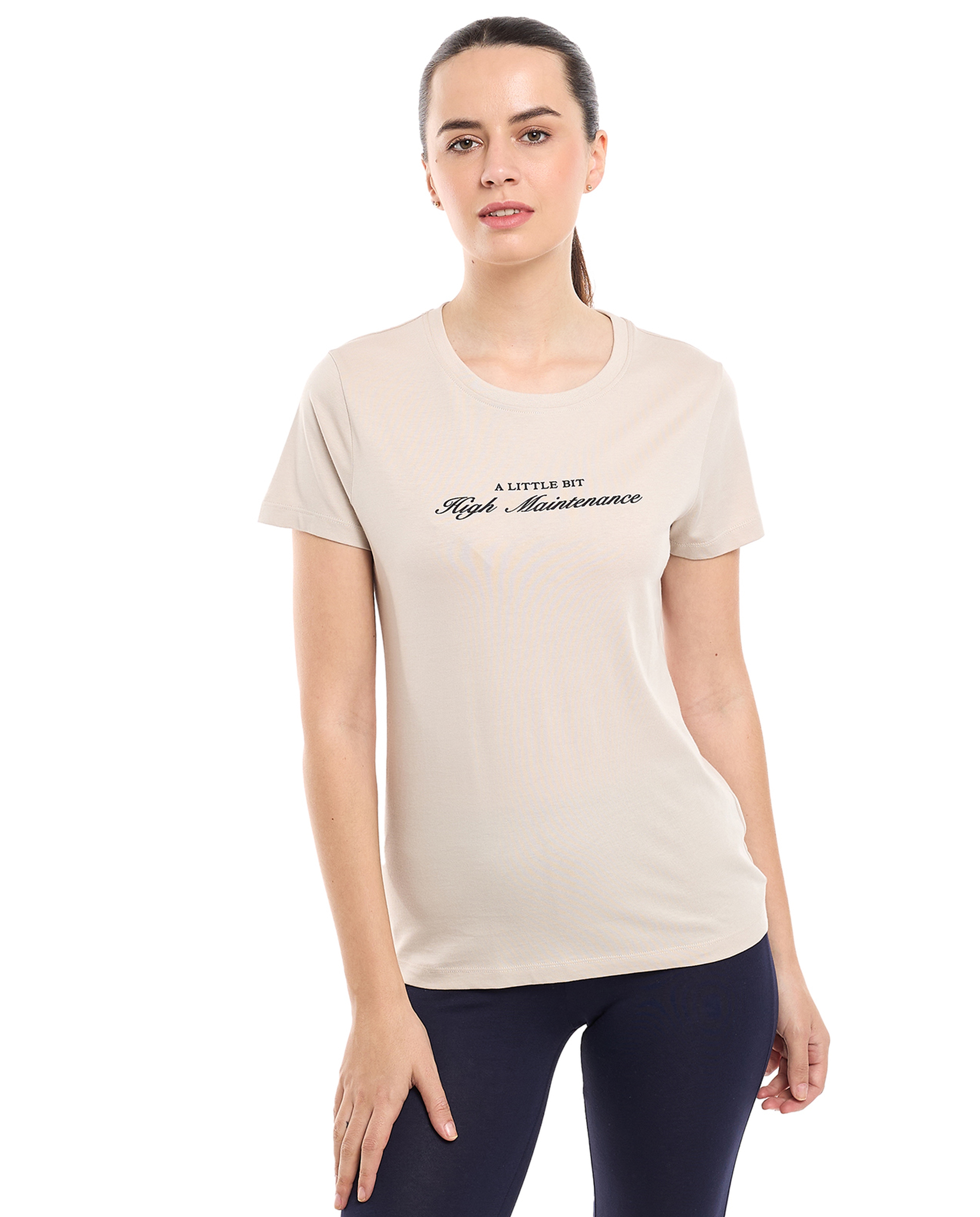 Typography Print T-Shirt with Crew Neck and Short Sleeves