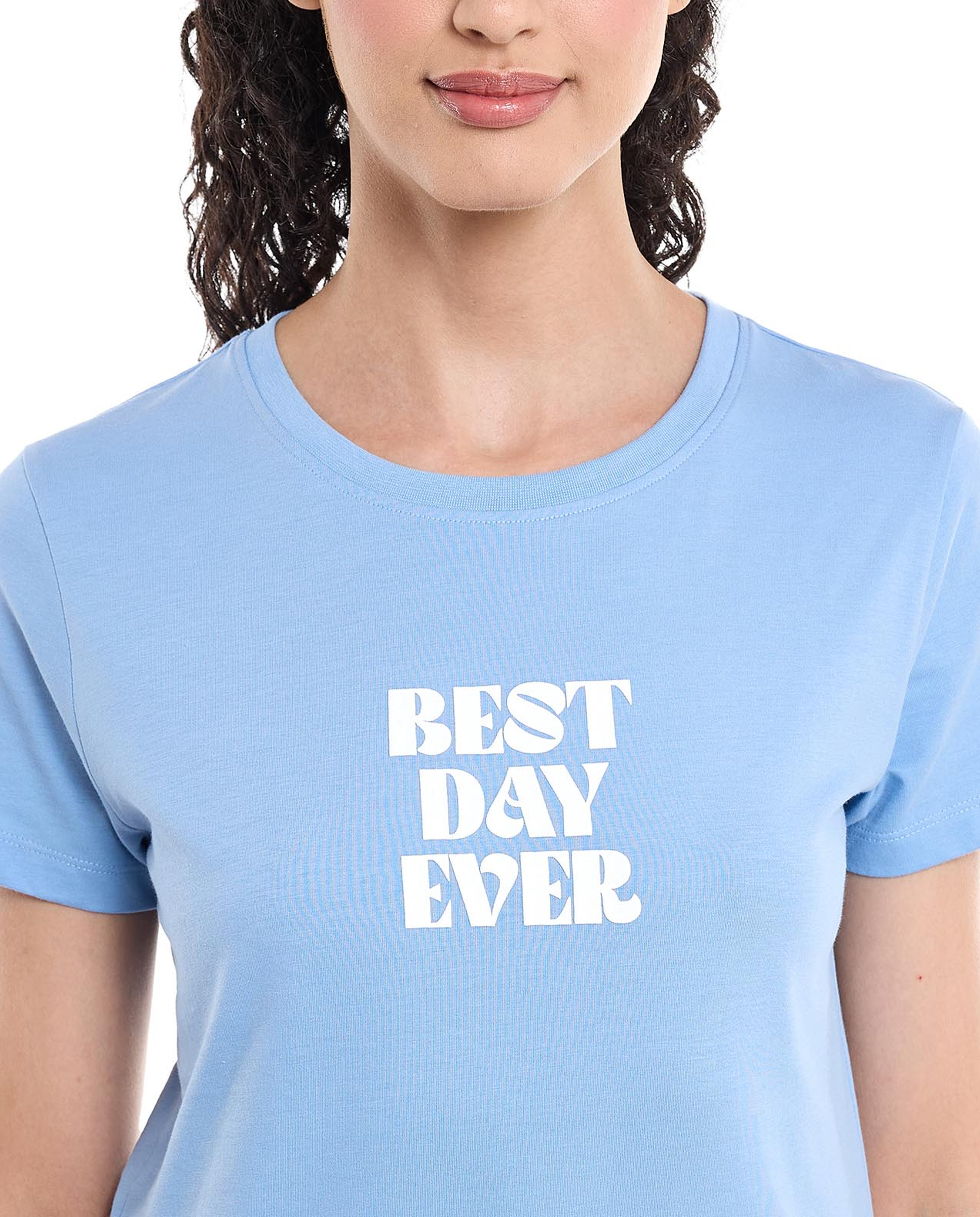 Typography Print T-Shirt with Crew Neck and Short Sleeves