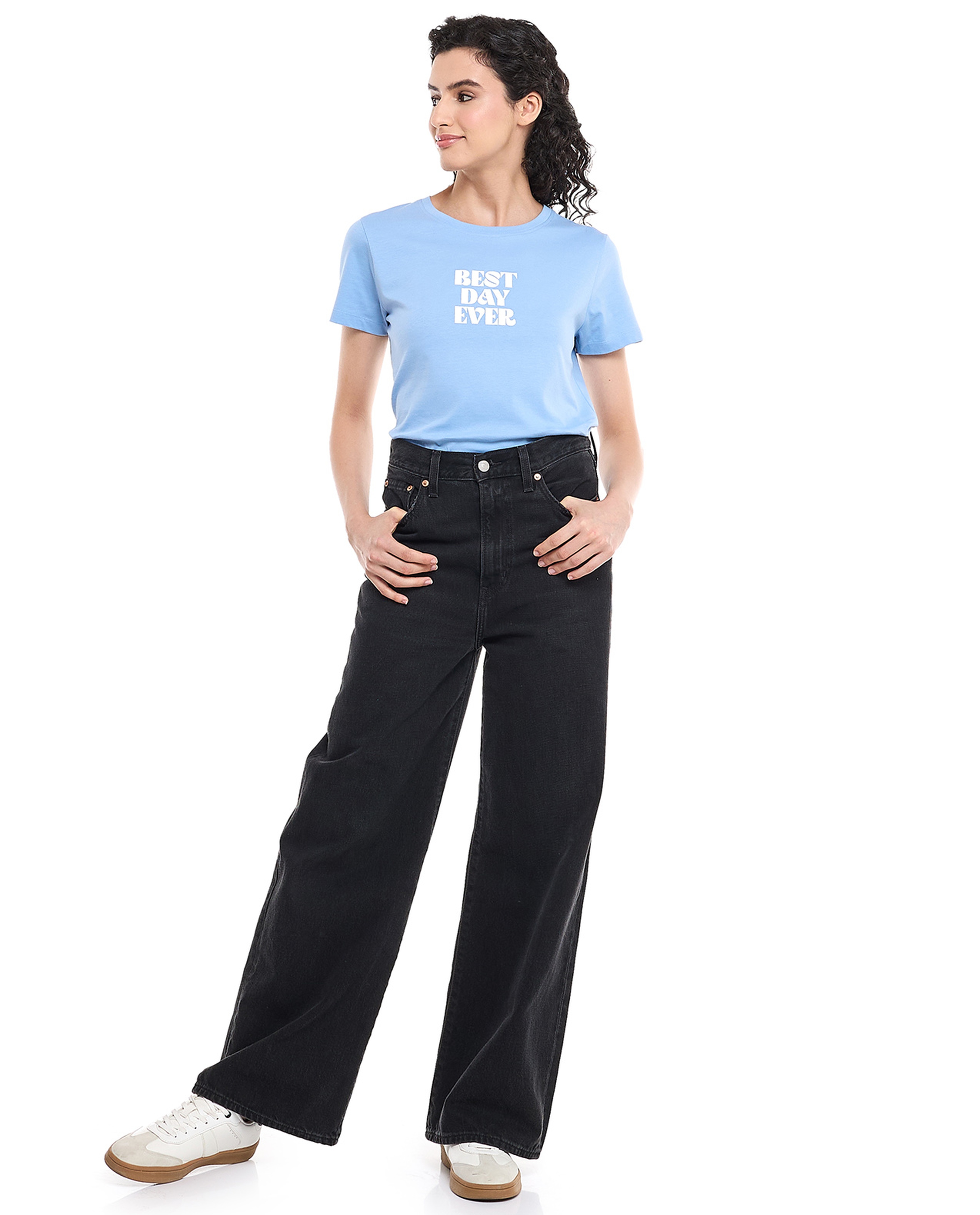 Typography Print T-Shirt with Crew Neck and Short Sleeves