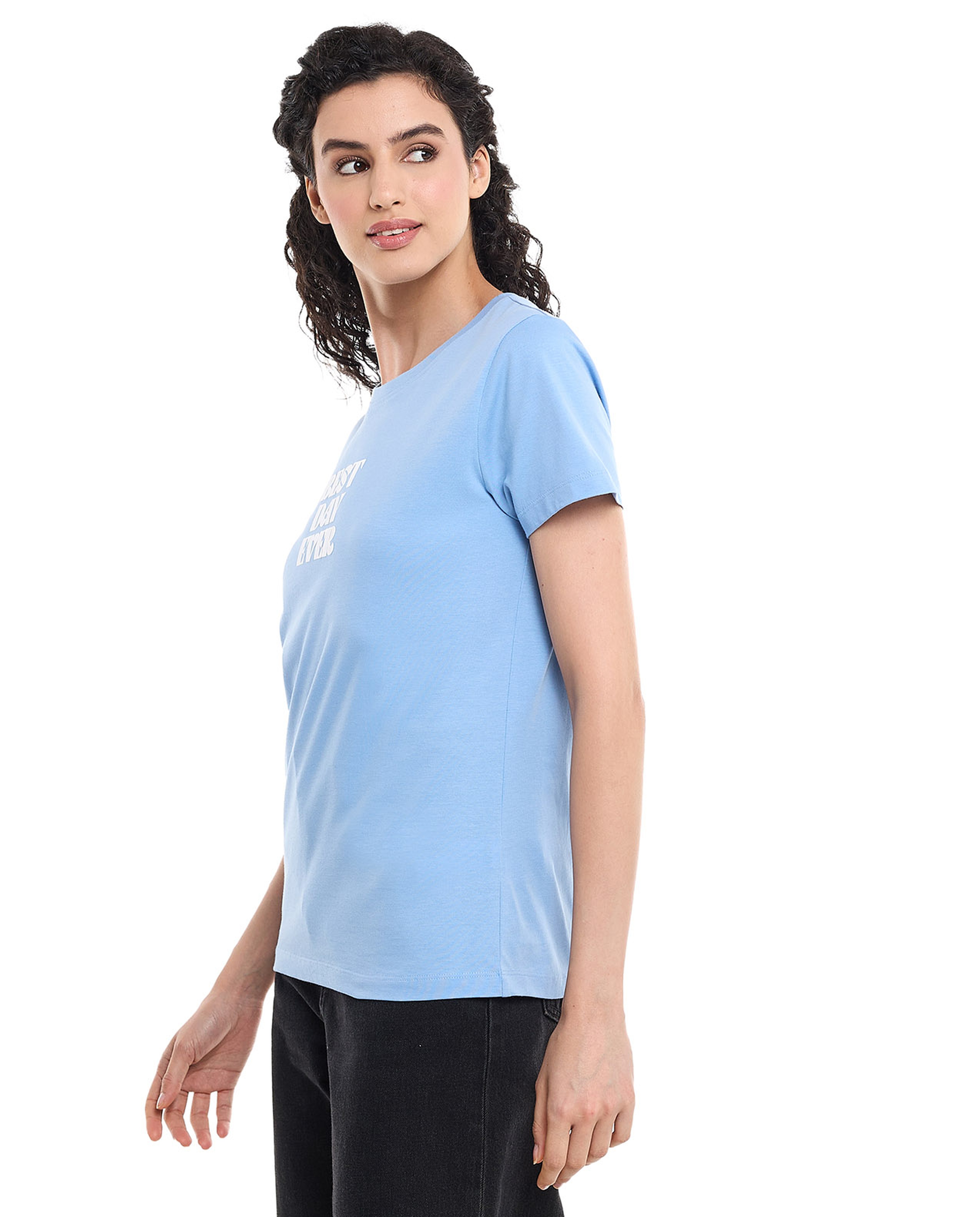 Typography Print T-Shirt with Crew Neck and Short Sleeves