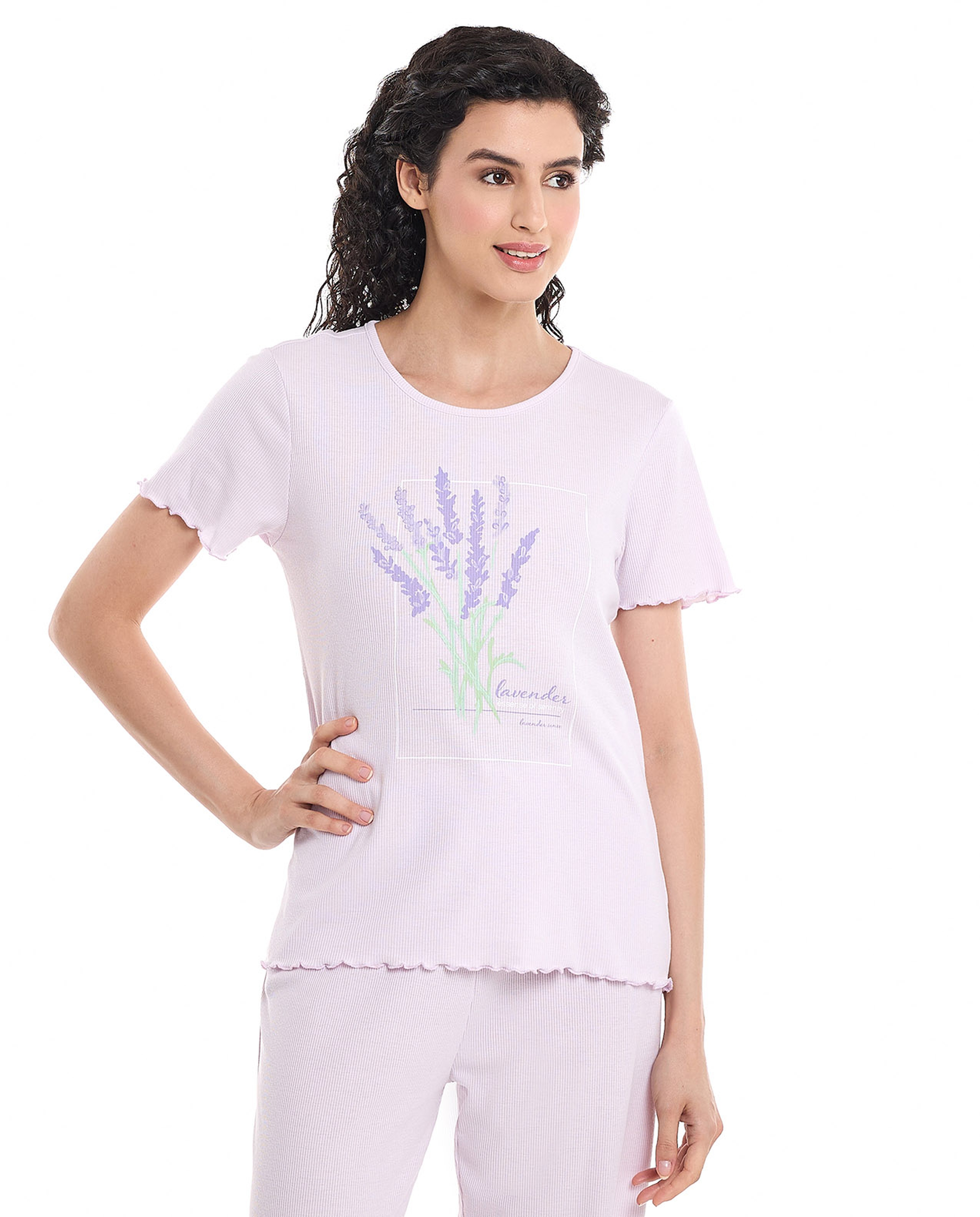 Printed Sleep Top with Short Sleeves