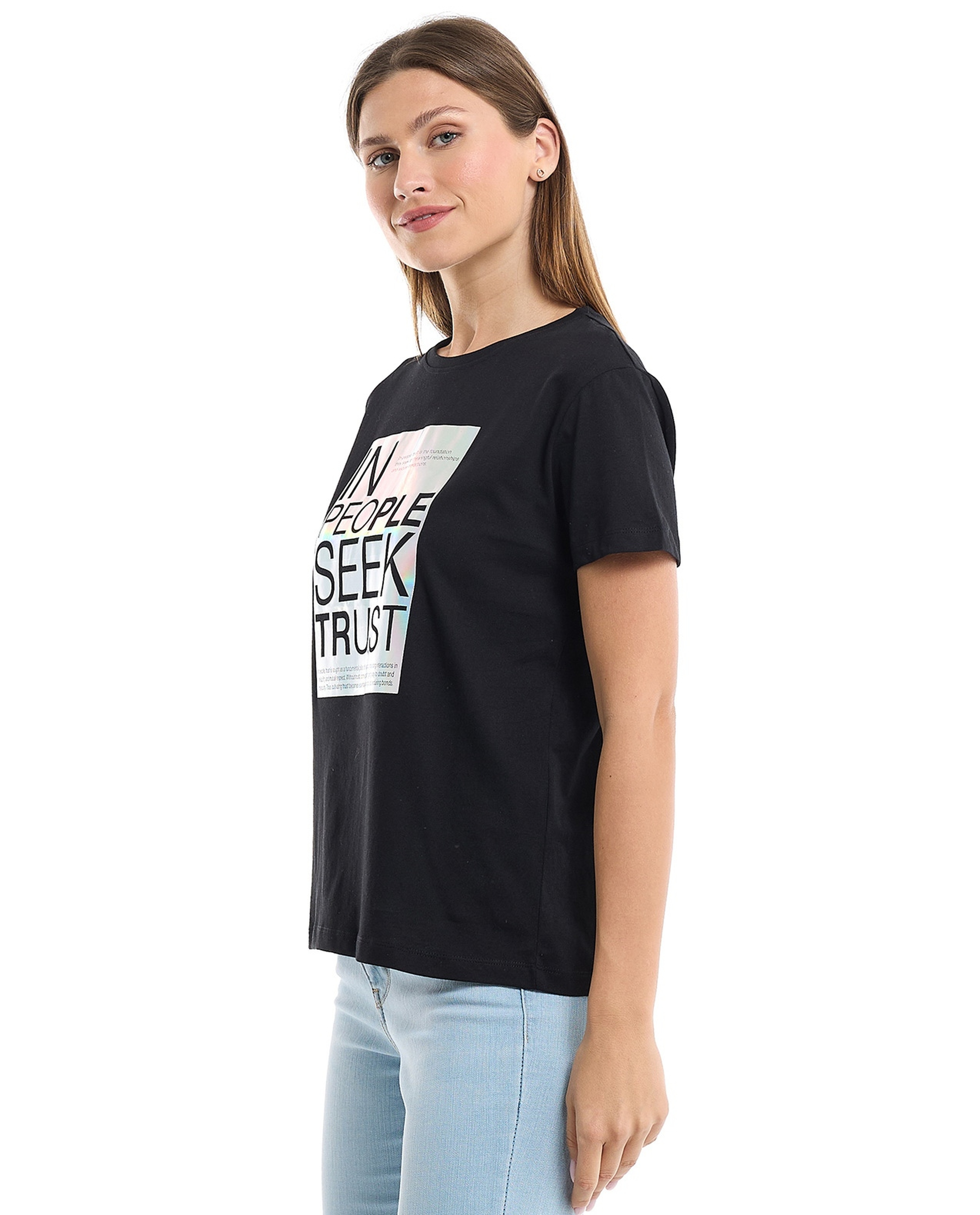 Graphic Print T-Shirt with Crew Neck and Short Sleeves