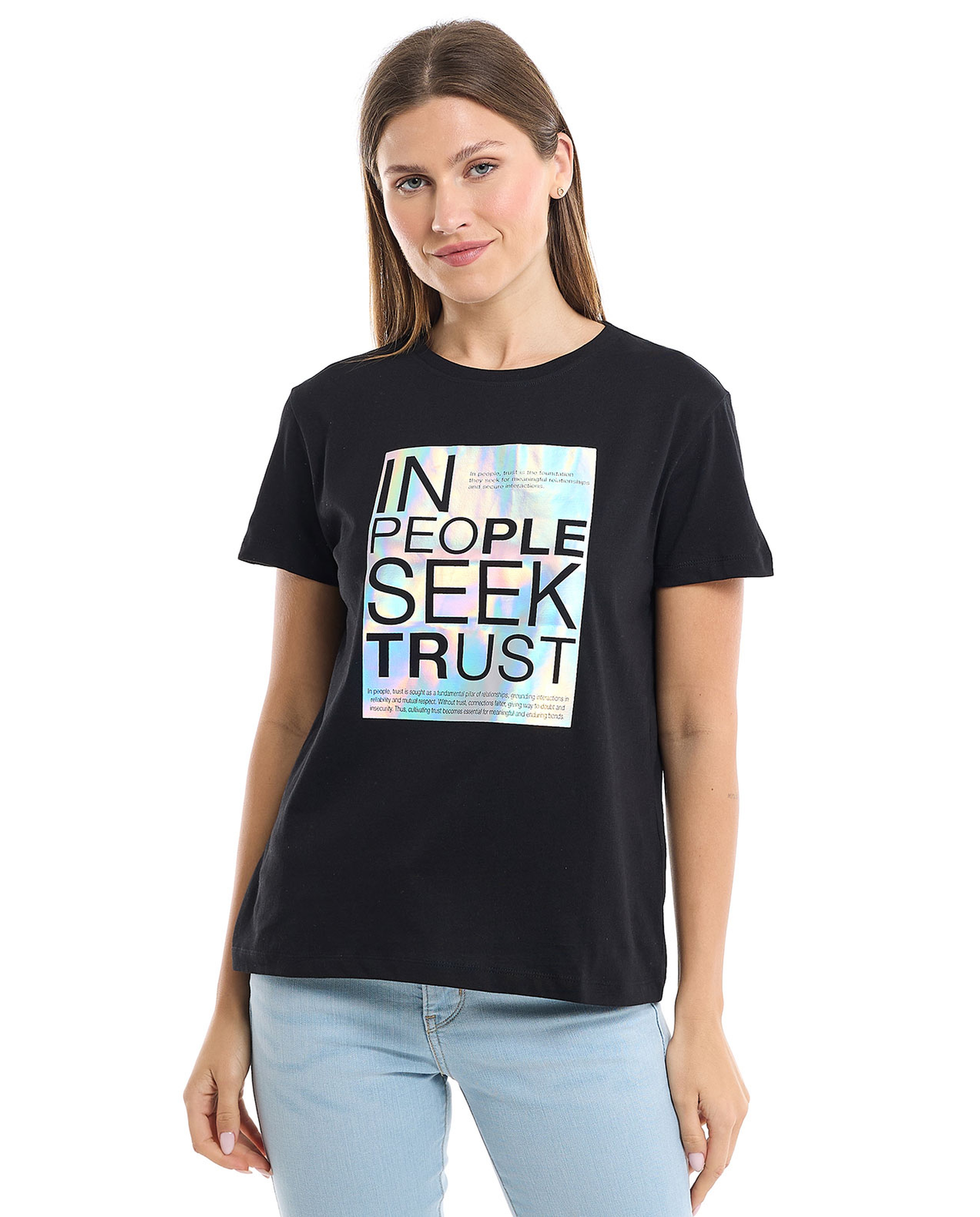 Graphic Print T-Shirt with Crew Neck and Short Sleeves