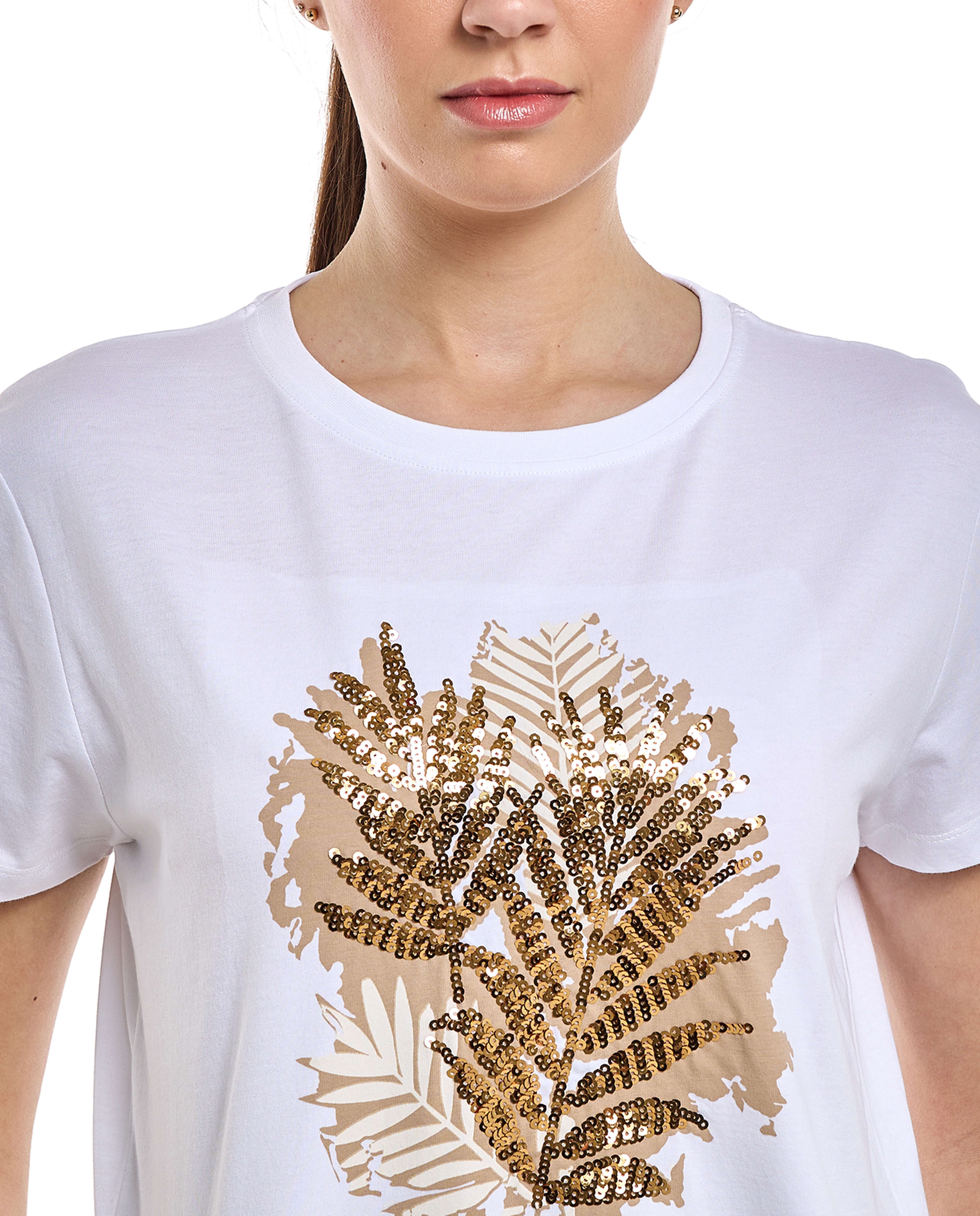 Sequins T-Shirt with Crew Neck and Short Sleeves