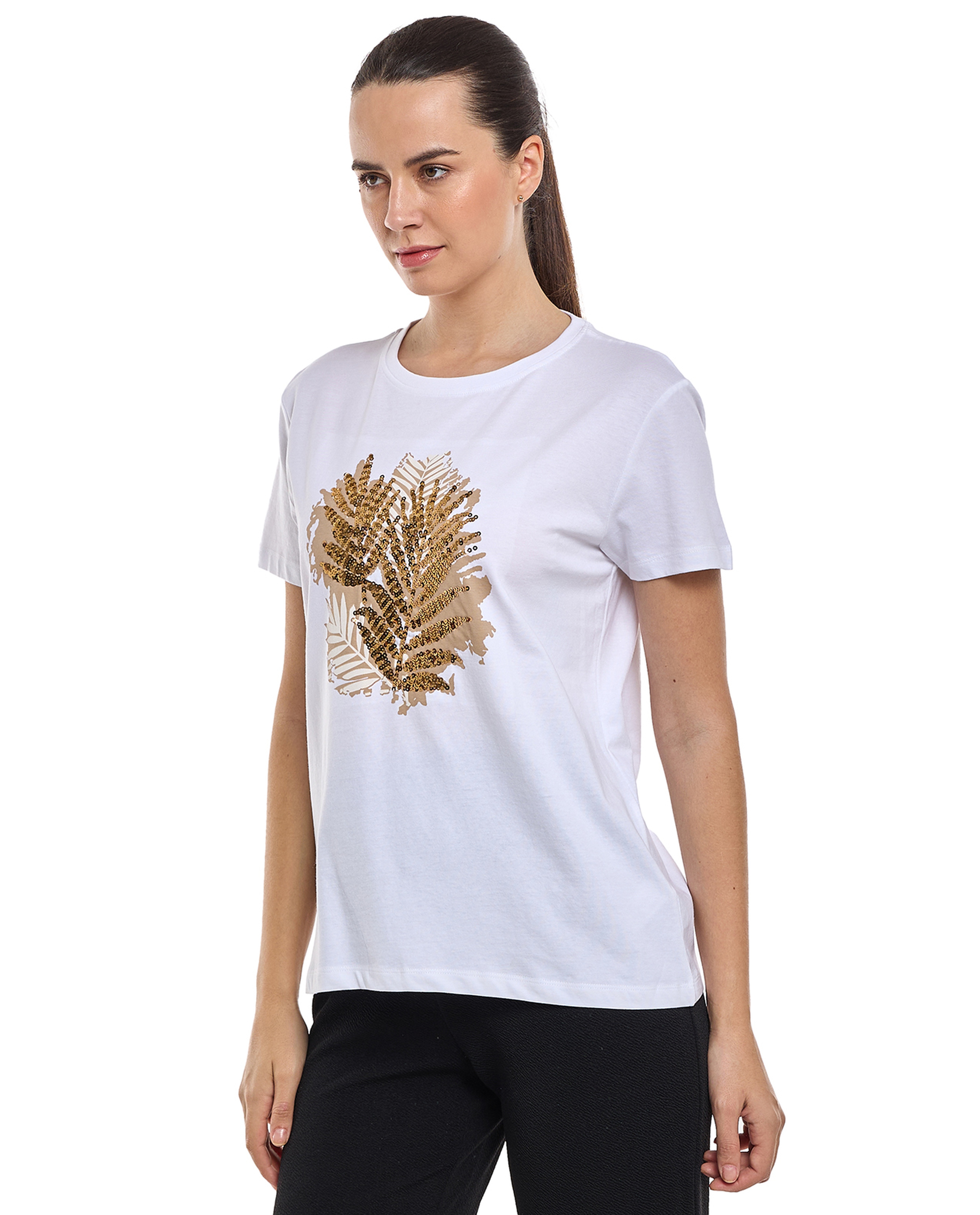 Sequins T-Shirt with Crew Neck and Short Sleeves
