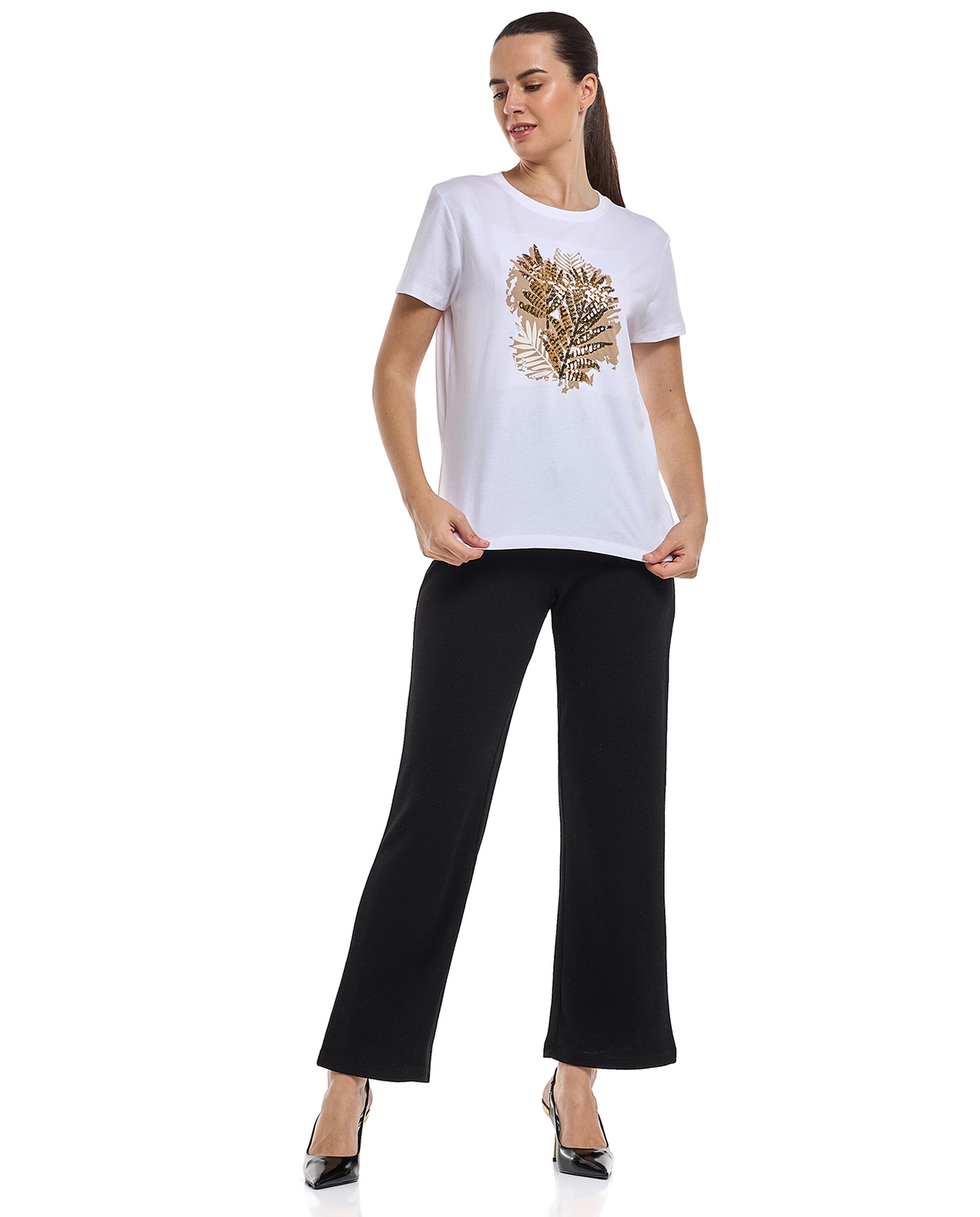 Sequins T-Shirt with Crew Neck and Short Sleeves