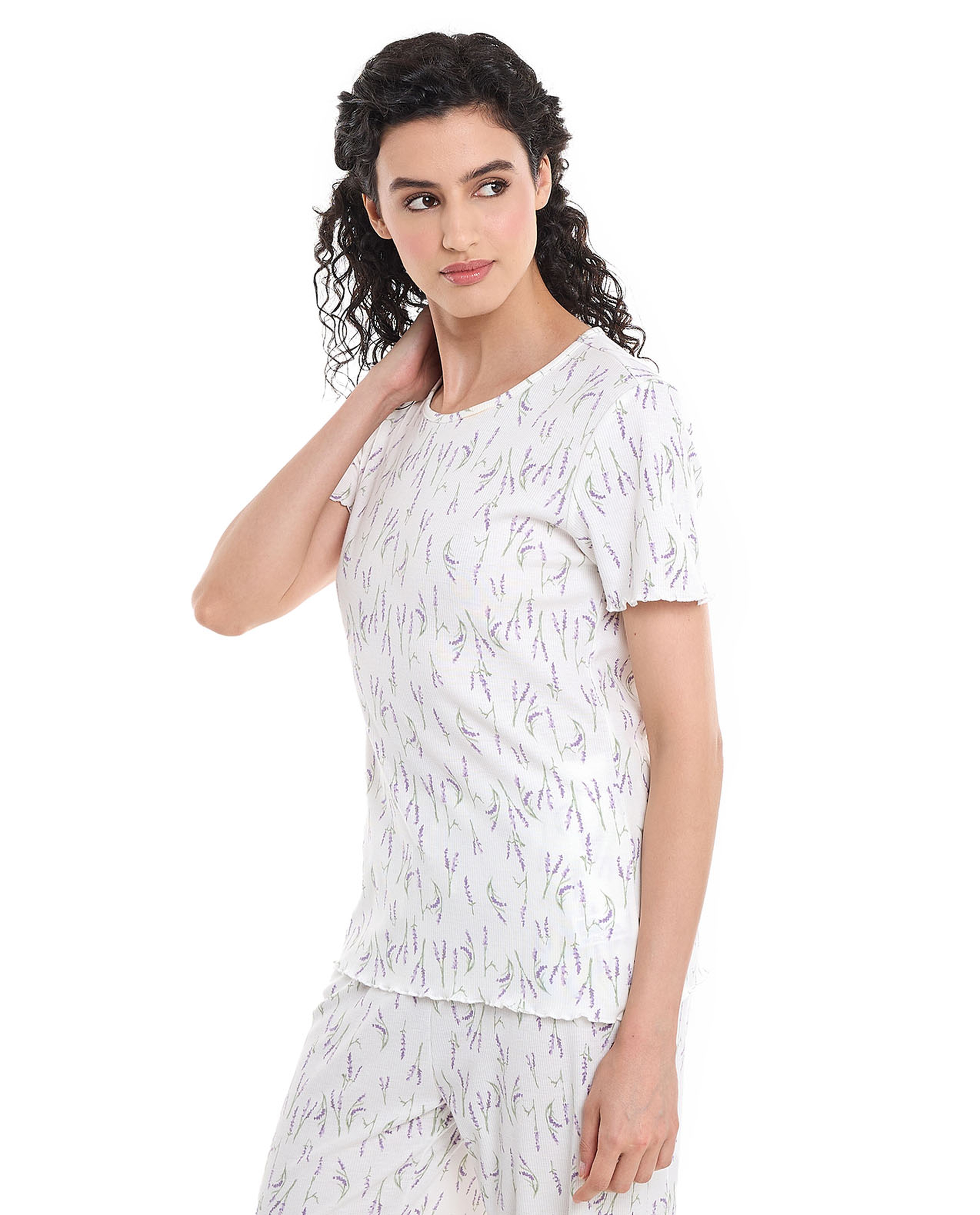 Printed Sleep Top with Short Sleeves