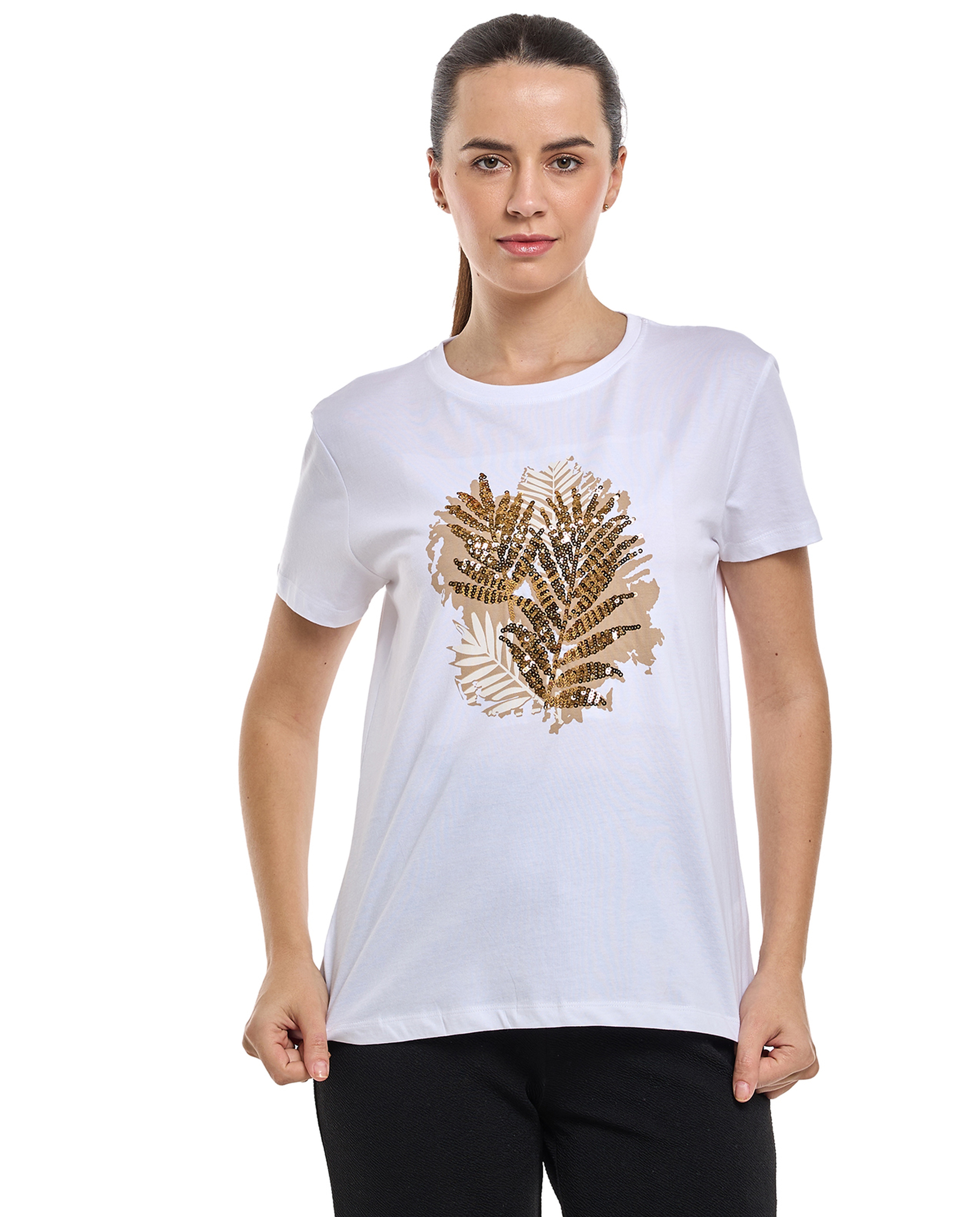 Sequins T-Shirt with Crew Neck and Short Sleeves