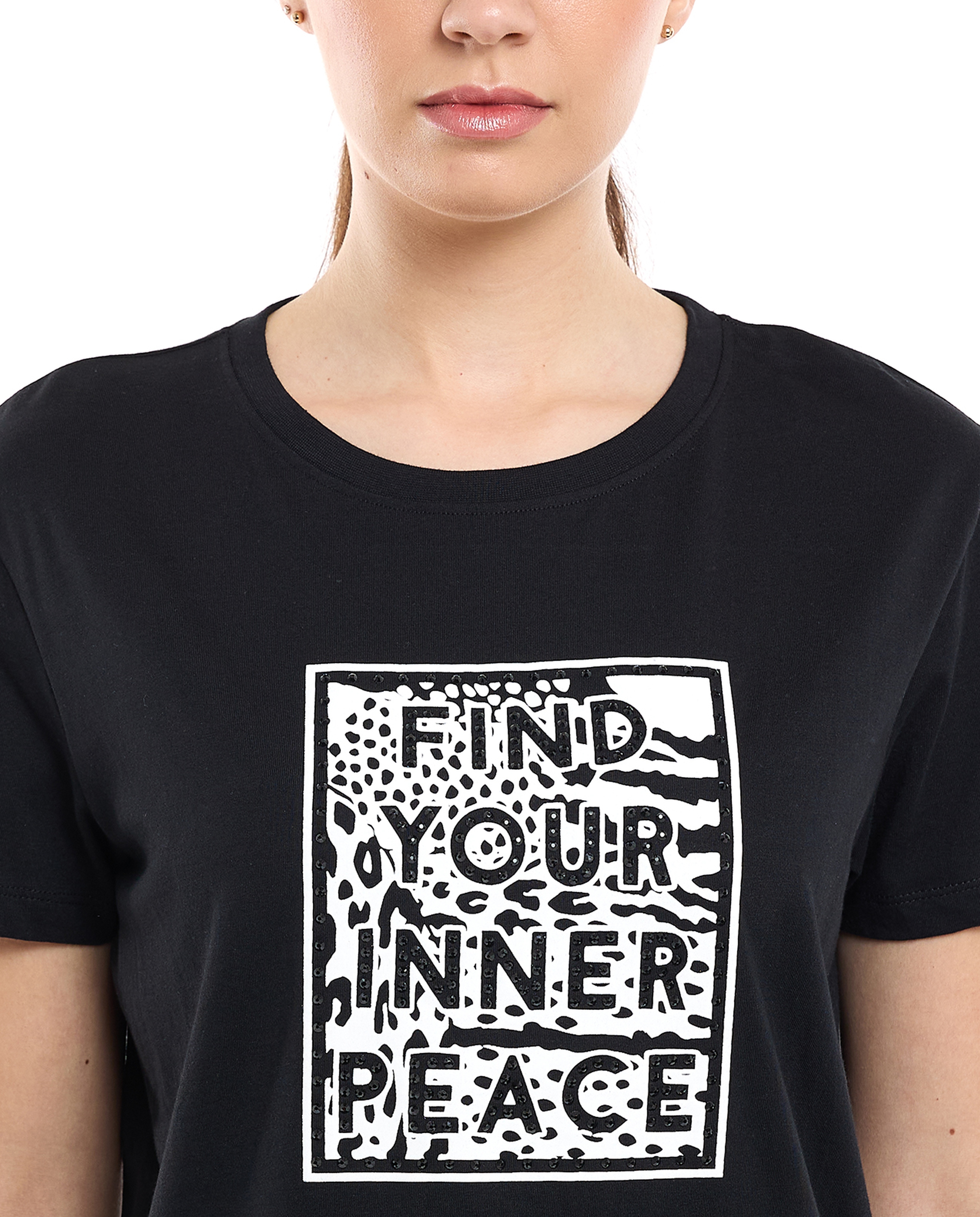 Embellished T-Shirt with Crew Neck and Short Sleeves