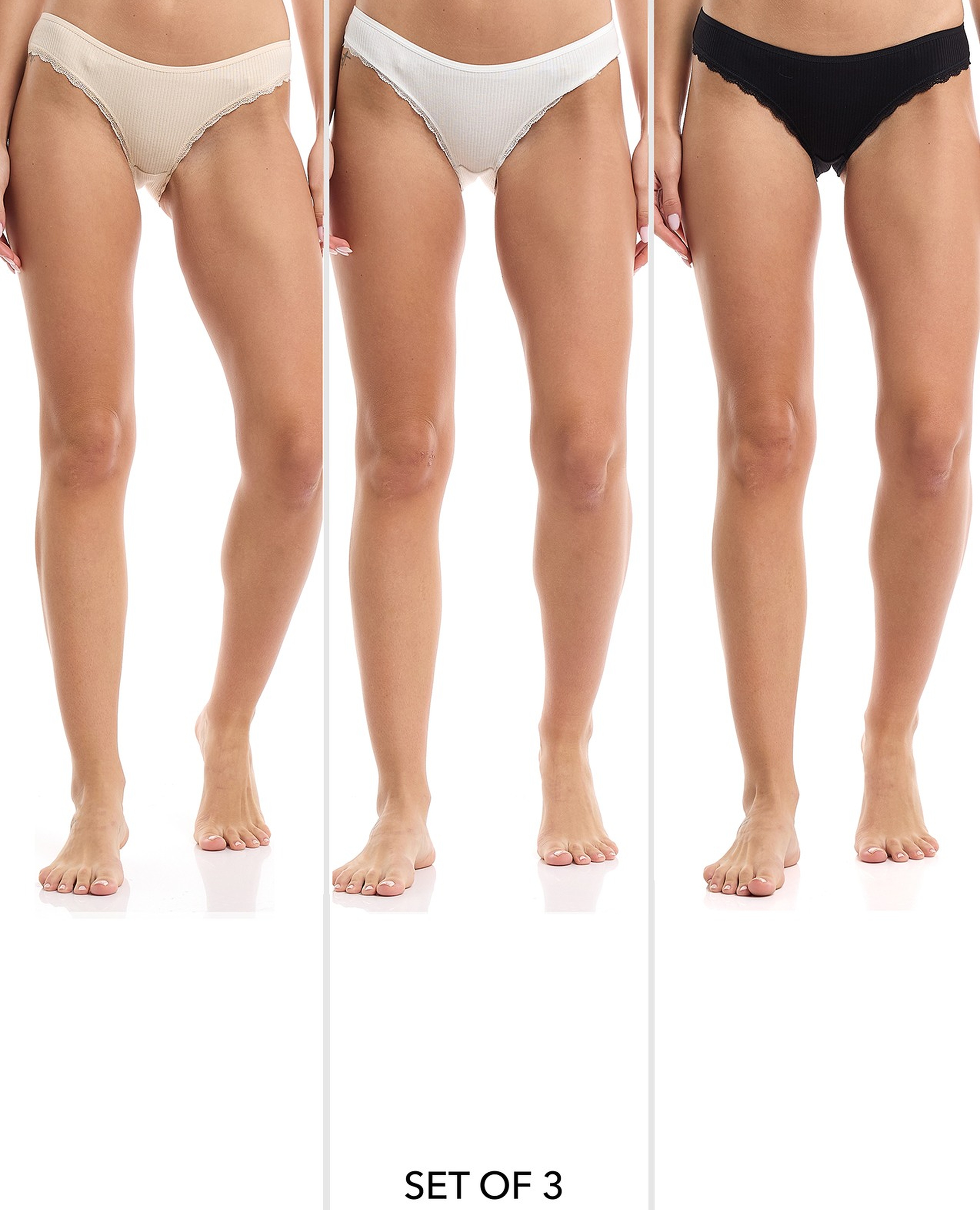 سراويل بيكيني مضلعة - 3 قطع