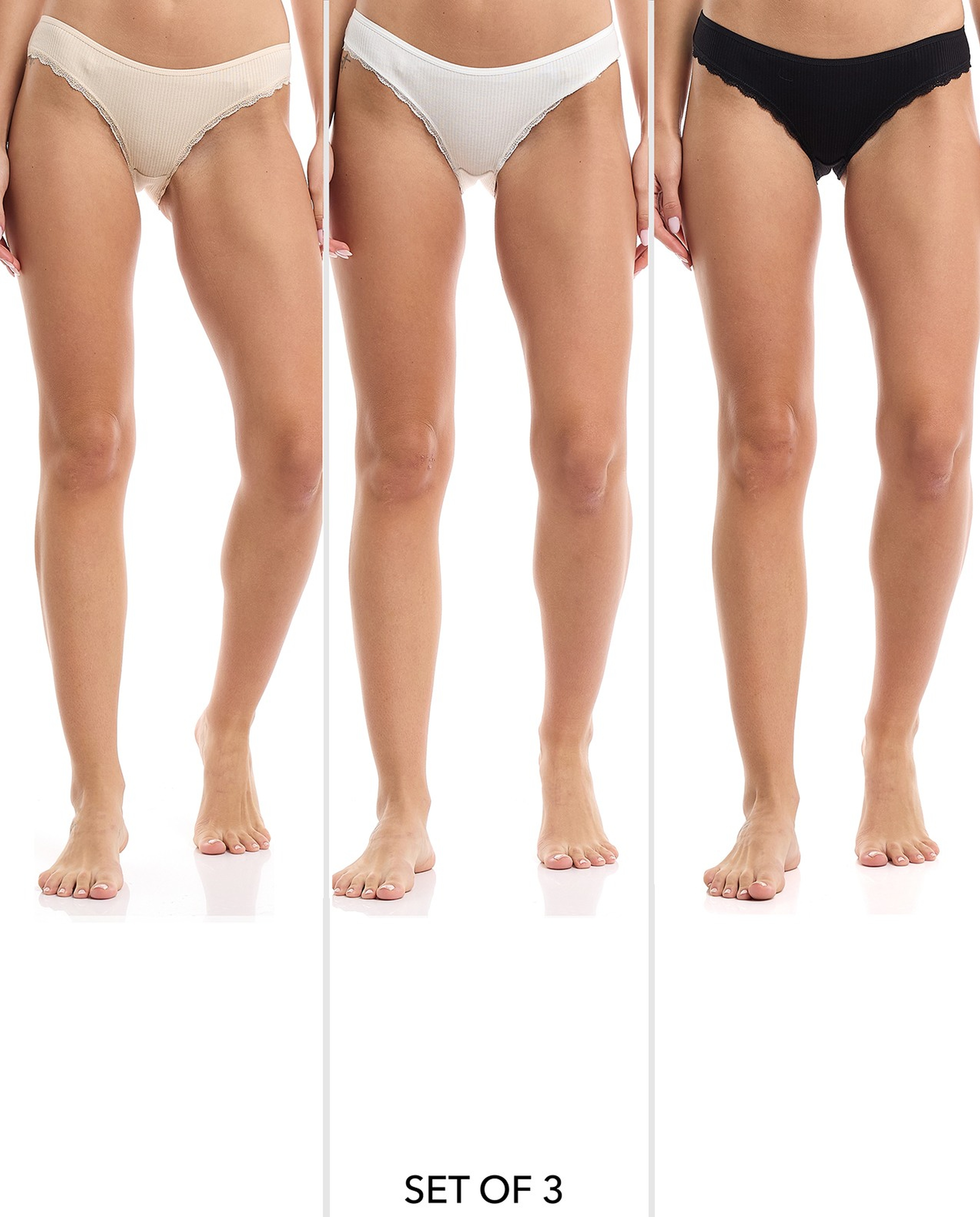 3 Pack Ribbed Bikini Briefs