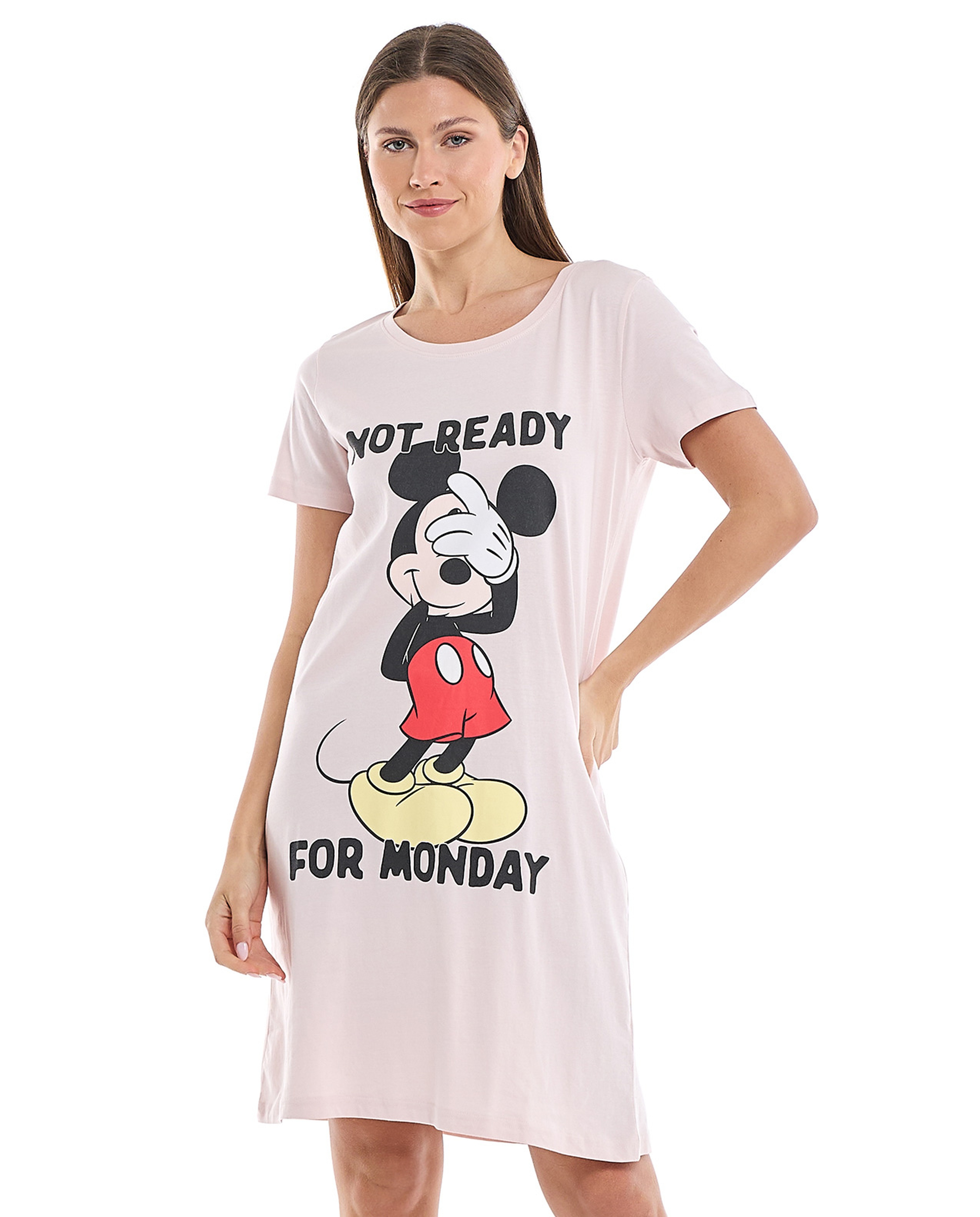 Mickey Mouse Print Nightdress with Short Sleeves