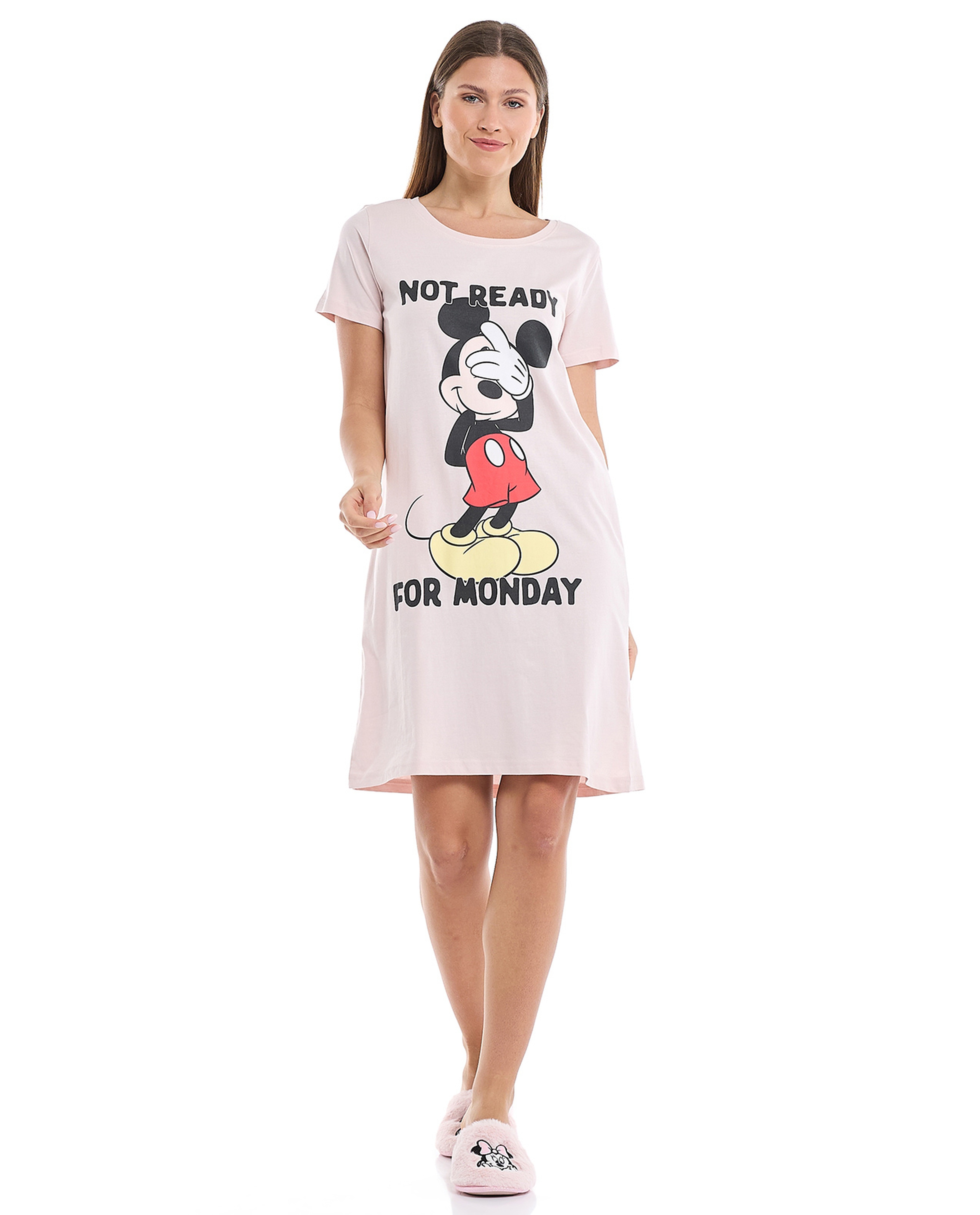 Mickey Mouse Print Nightdress with Short Sleeves