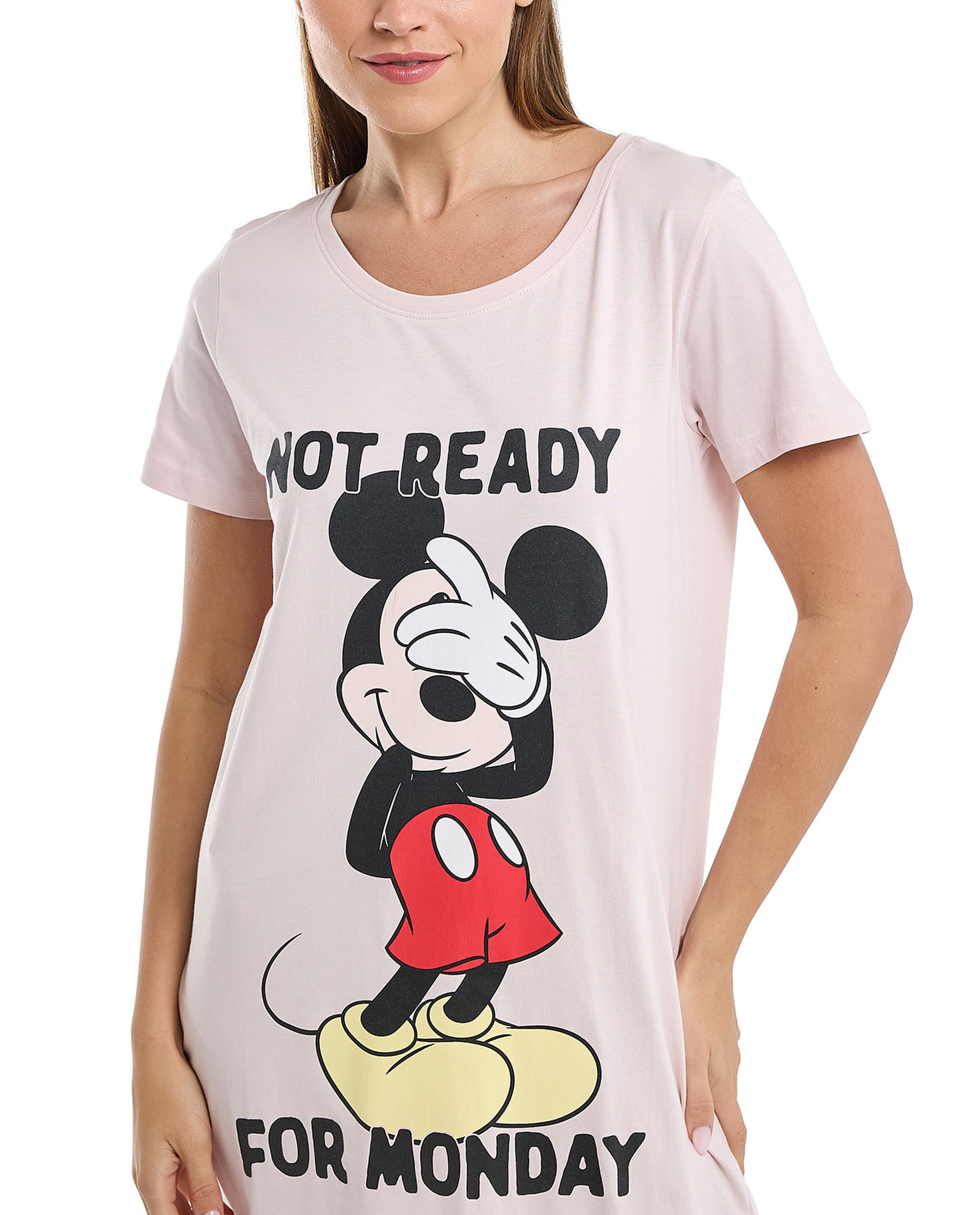 Mickey Mouse Print Nightdress with Short Sleeves