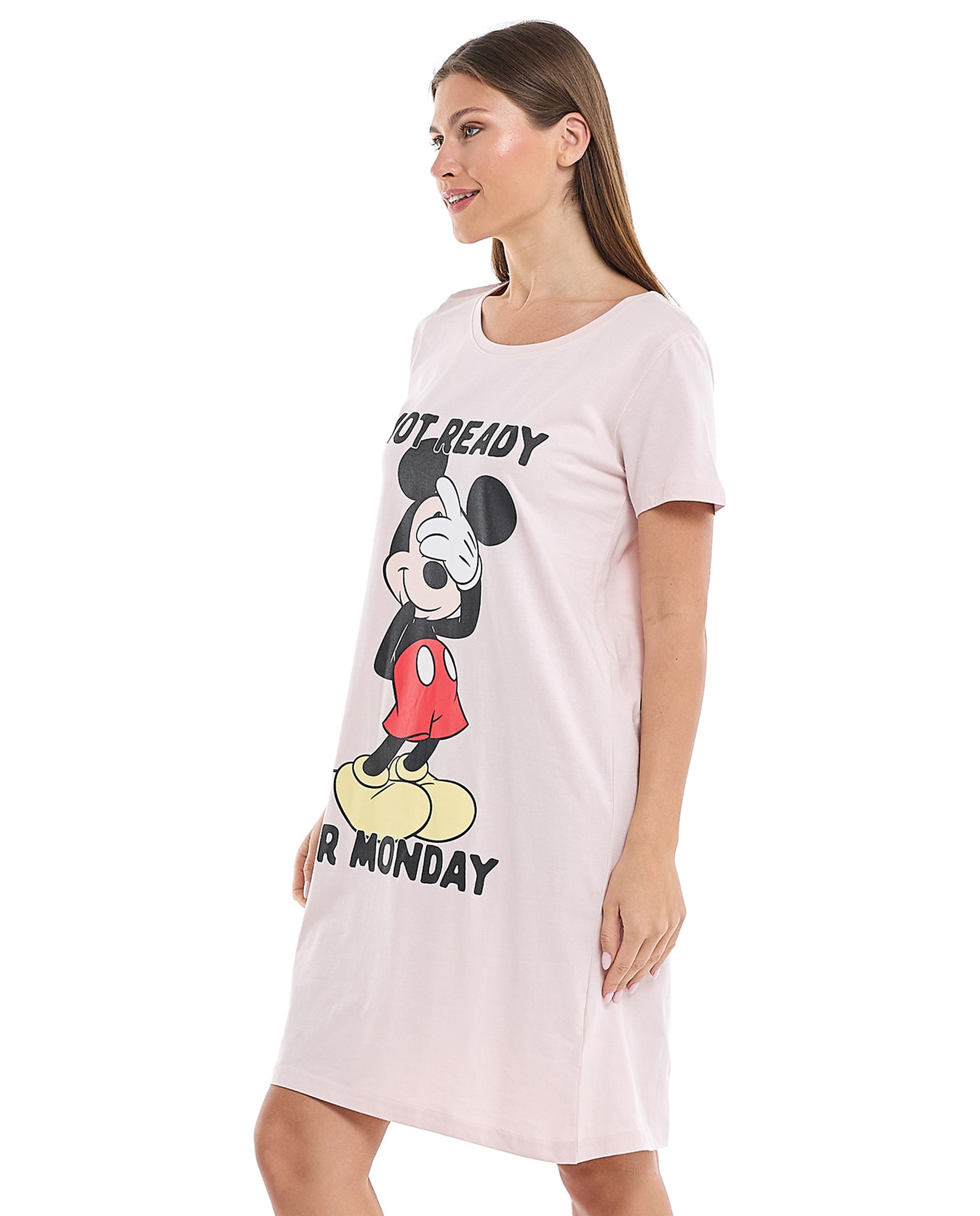 Mickey Mouse Print Nightdress with Short Sleeves