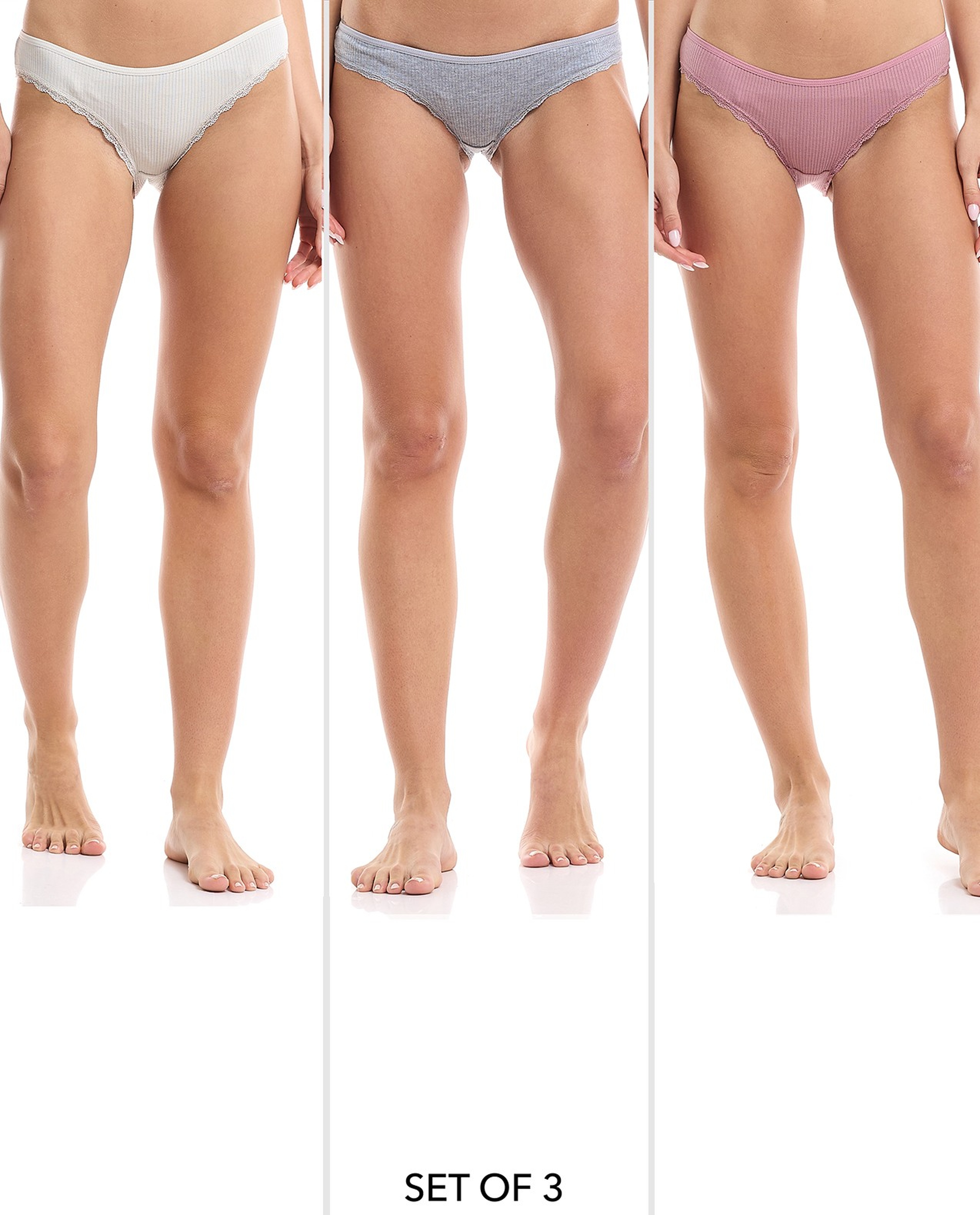 3 Pack Ribbed Bikini Briefs