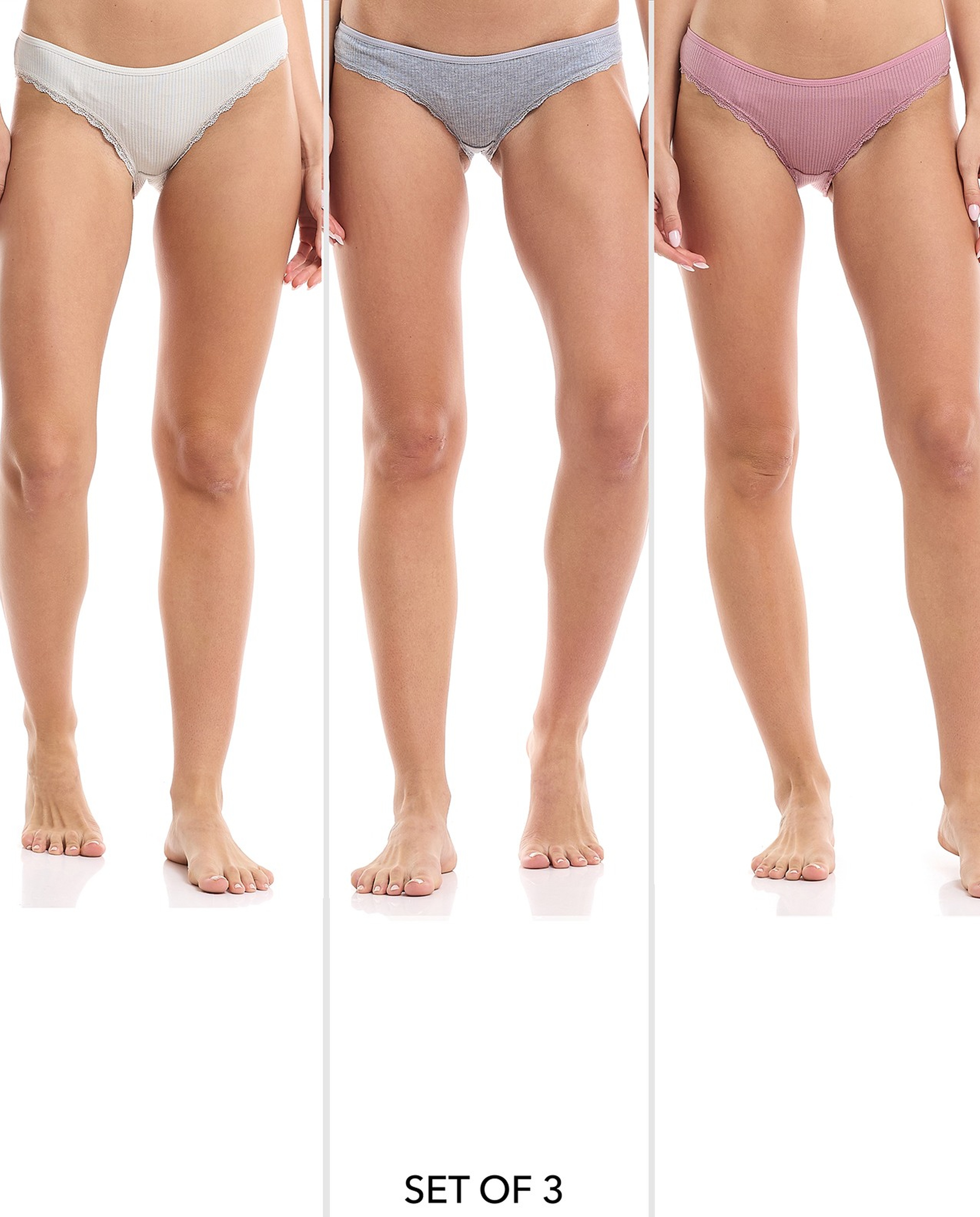 3 Pack Ribbed Bikini Briefs