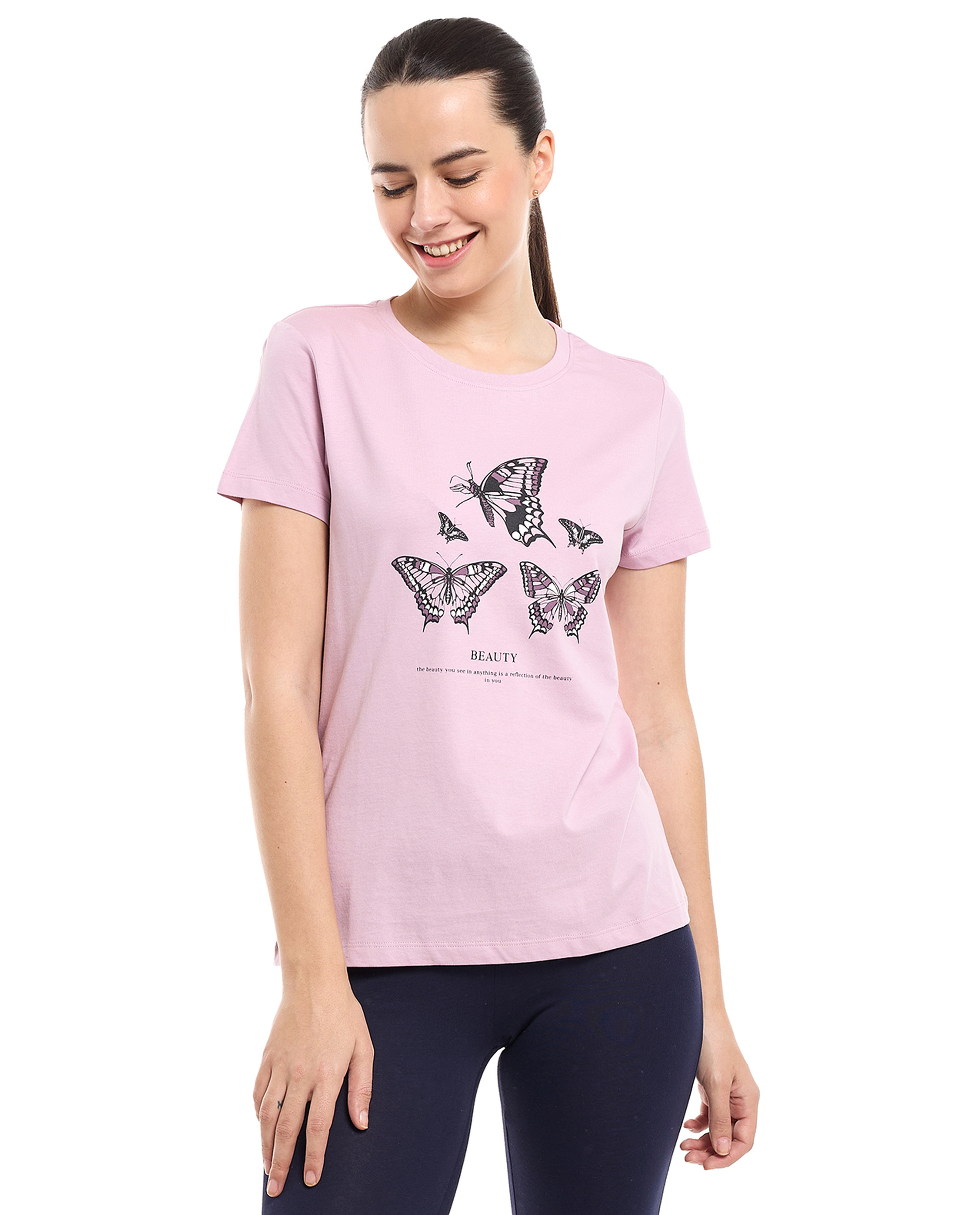 Graphic Print T-Shirt with Crew Neck and Short Sleeves