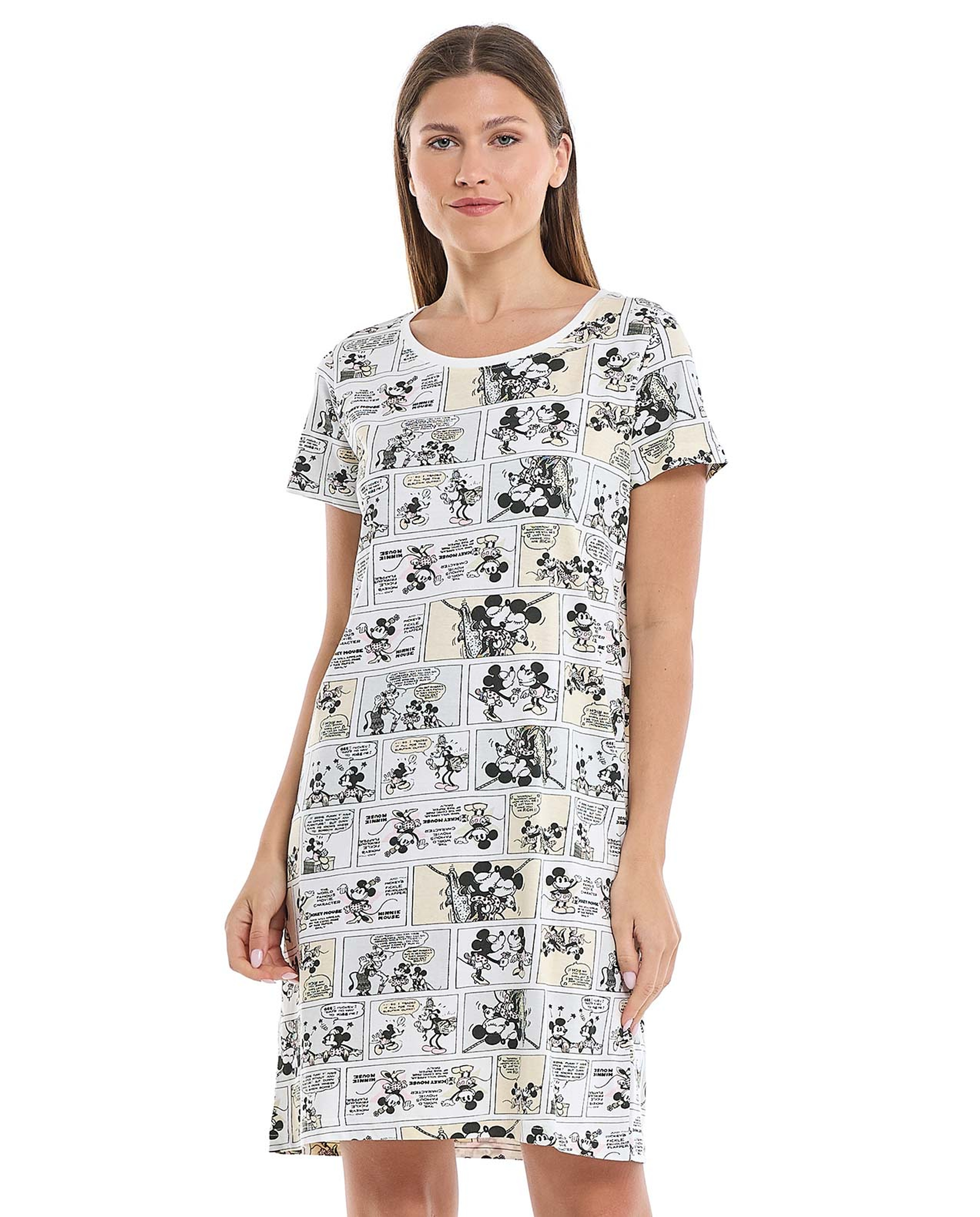 Mickey Mouse Print Nightdress with Short Sleeves