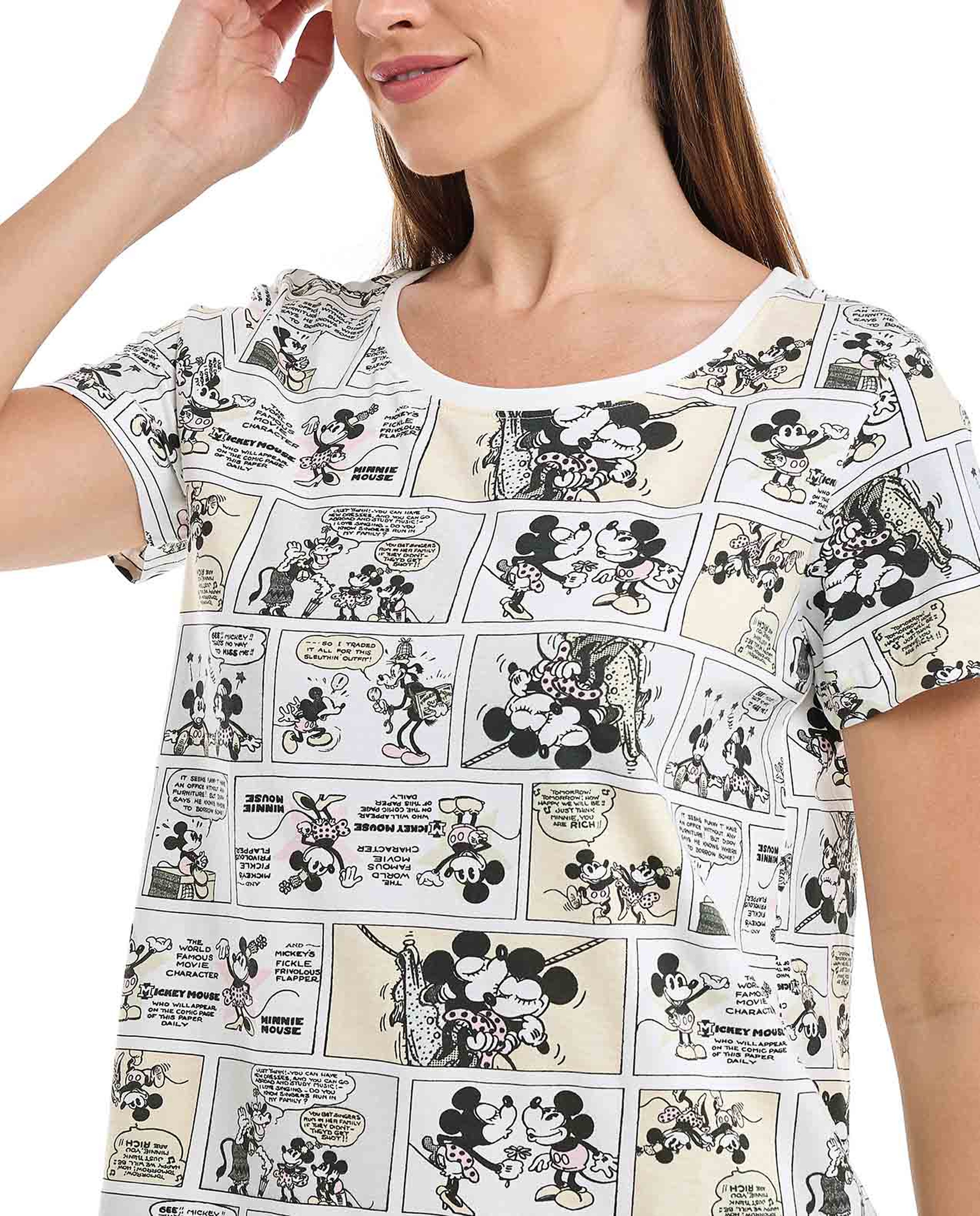 Mickey Mouse Print Nightdress with Short Sleeves