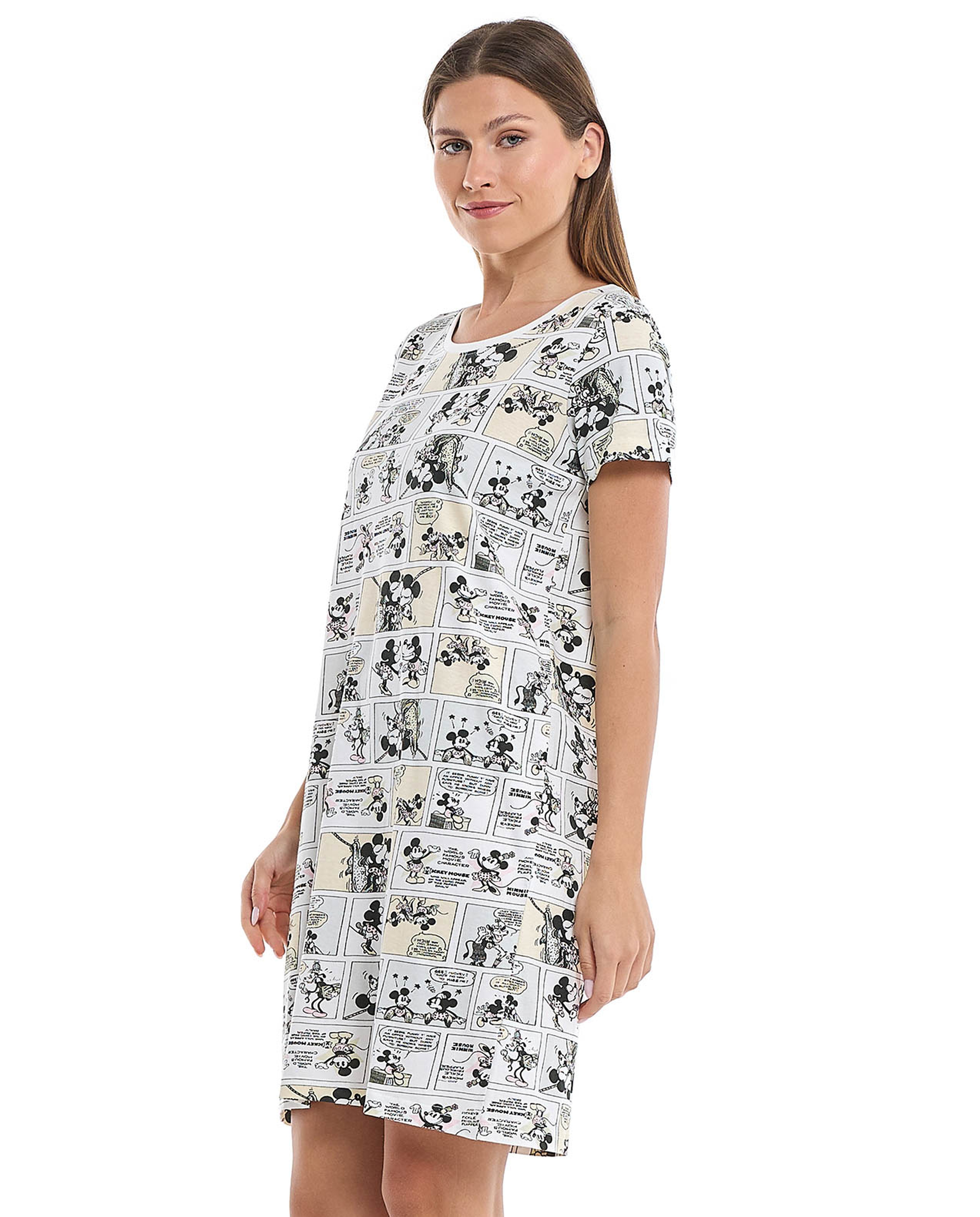 Mickey Mouse Print Nightdress with Short Sleeves