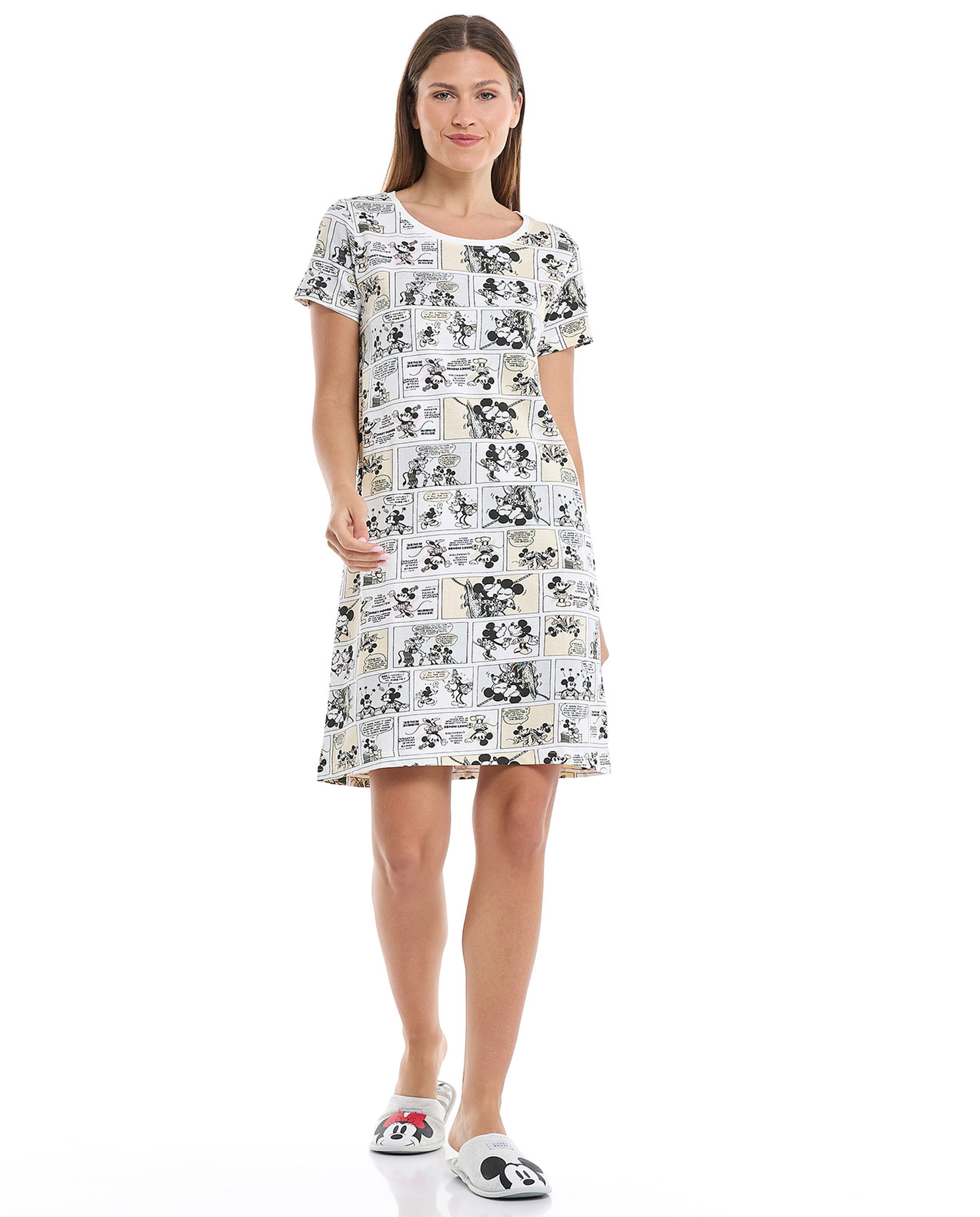 Mickey Mouse Print Nightdress with Short Sleeves