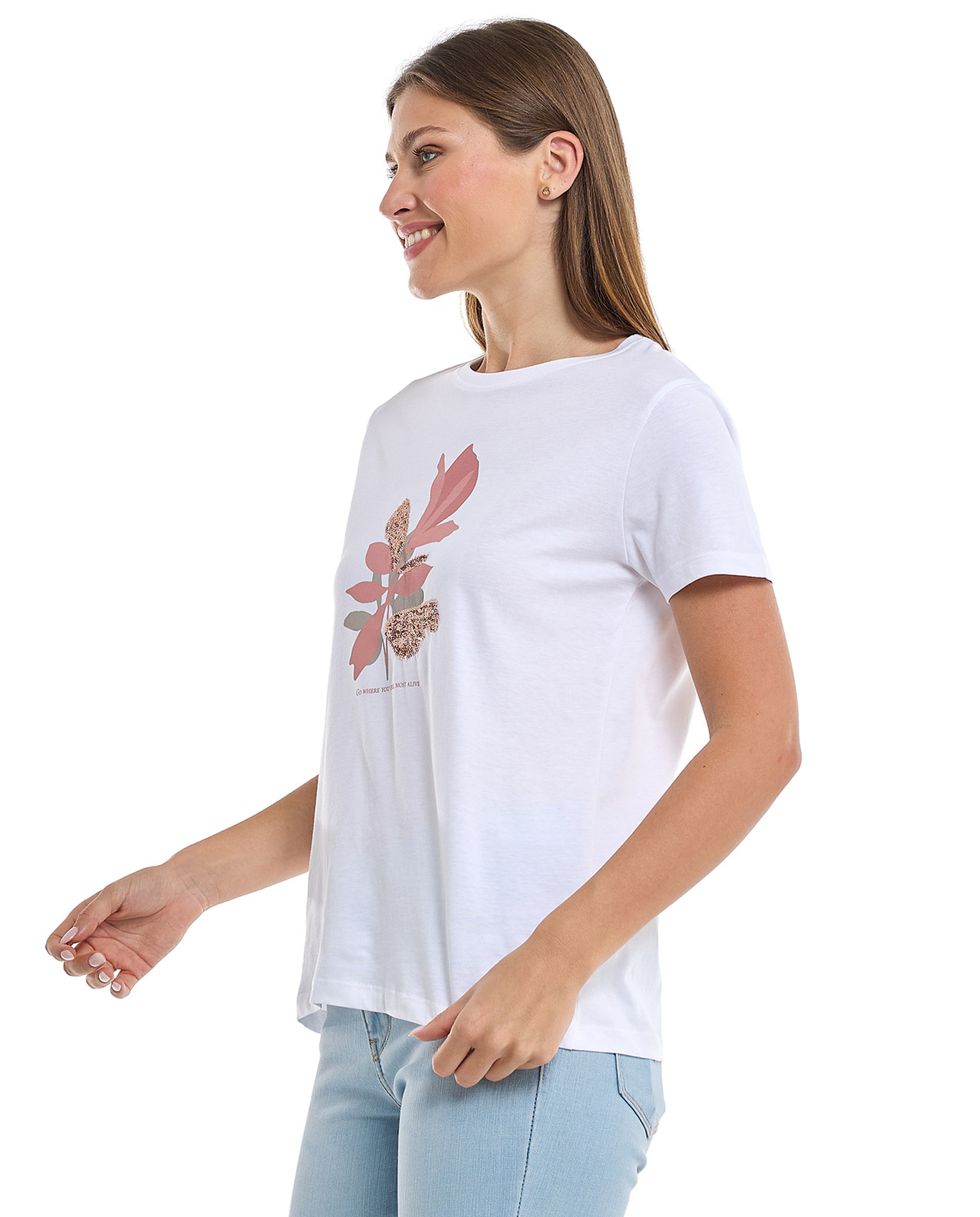 Graphic Print T-Shirt with Crew Neck and Short Sleeves