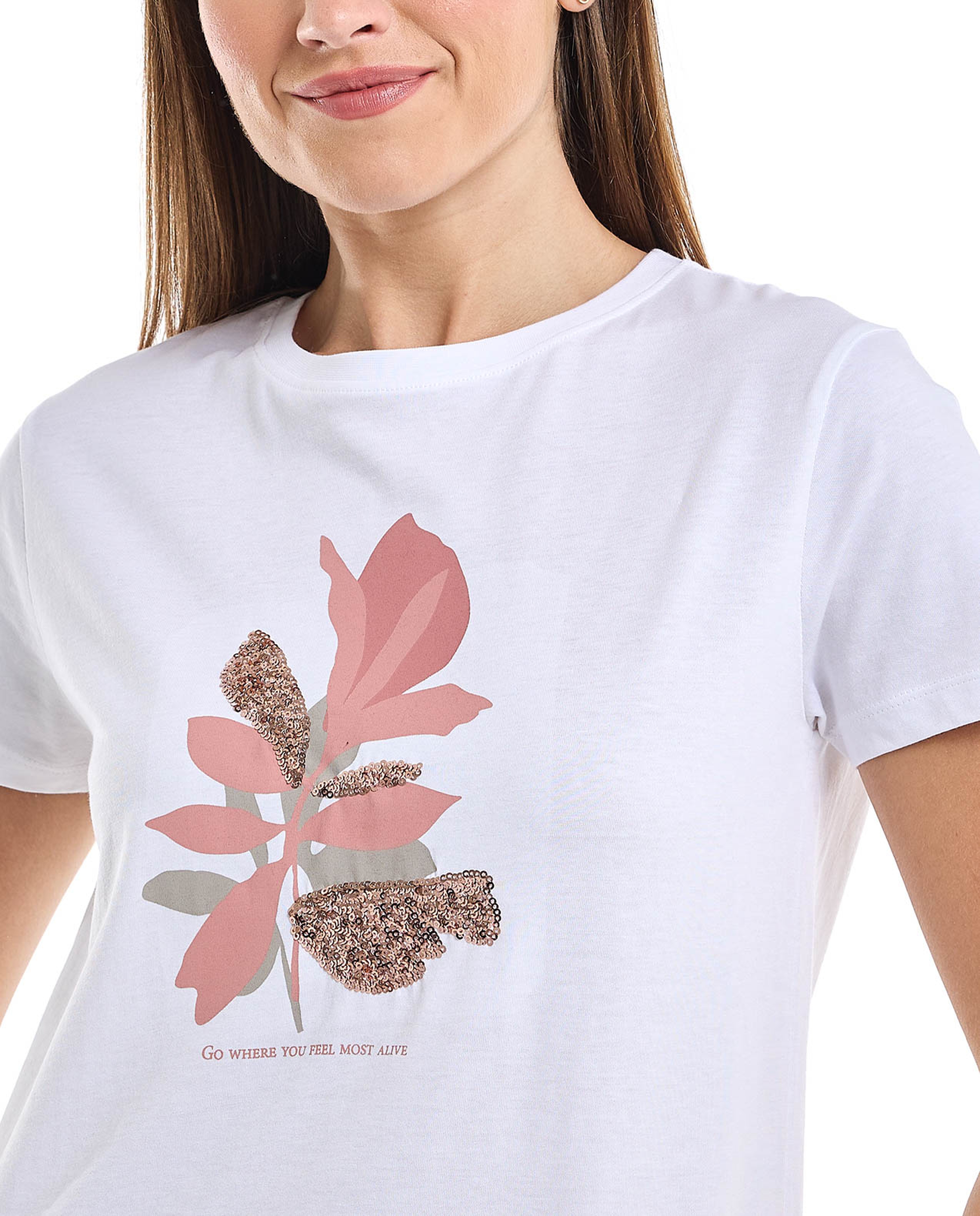 Graphic Print T-Shirt with Crew Neck and Short Sleeves