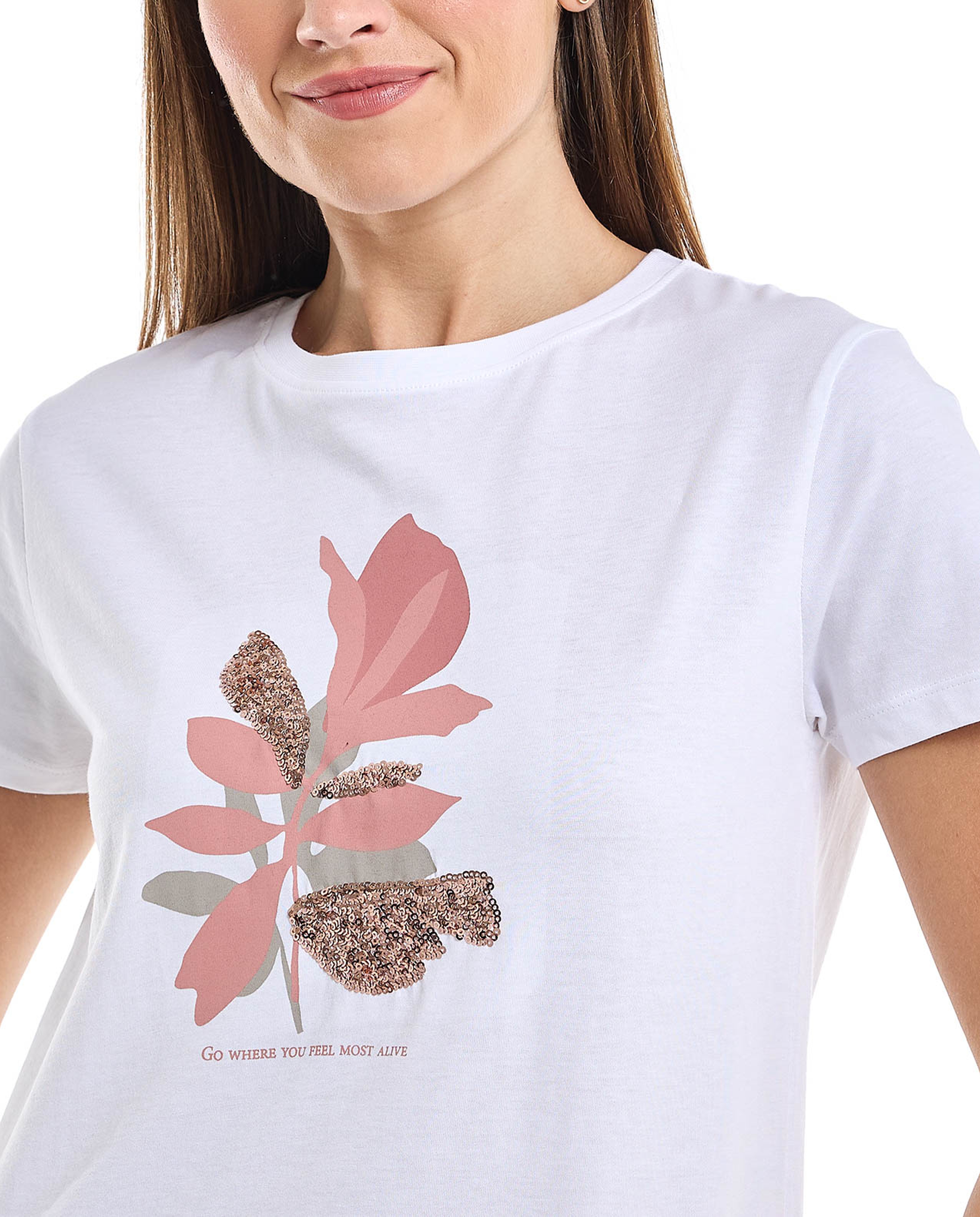 Graphic Print T-Shirt with Crew Neck and Short Sleeves