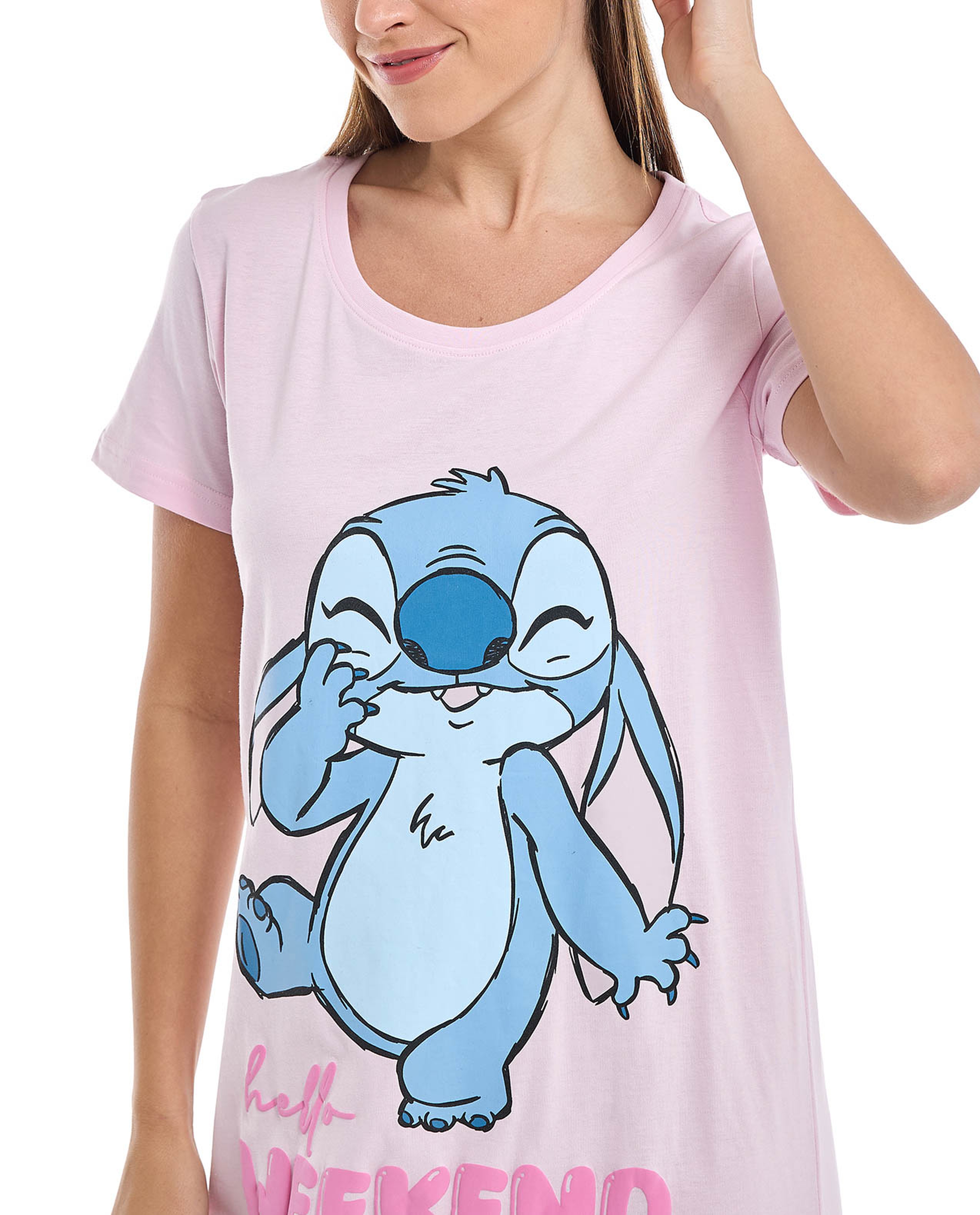 Stitch Print Nightdress with Short Sleeves