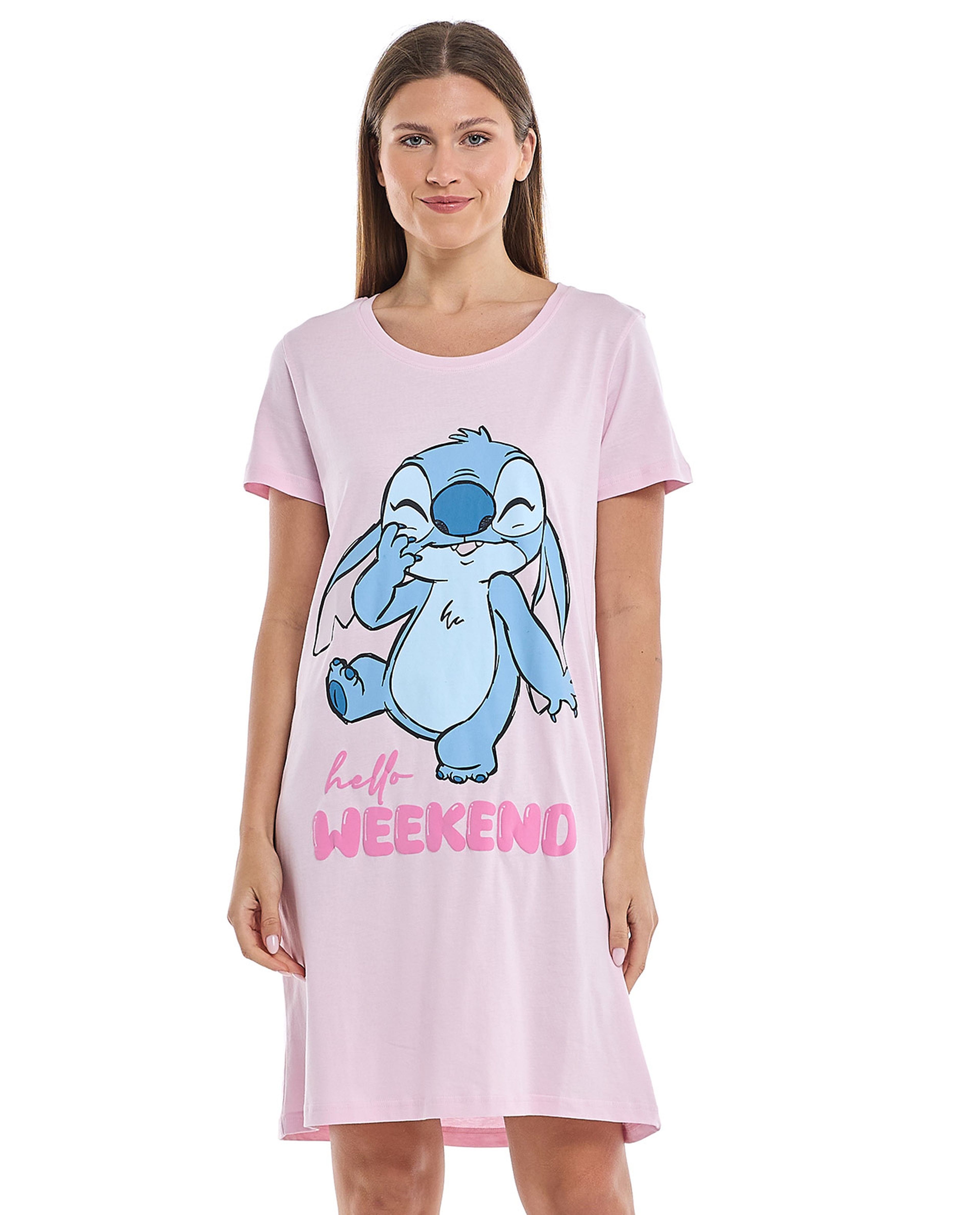 Stitch Print Nightdress with Short Sleeves