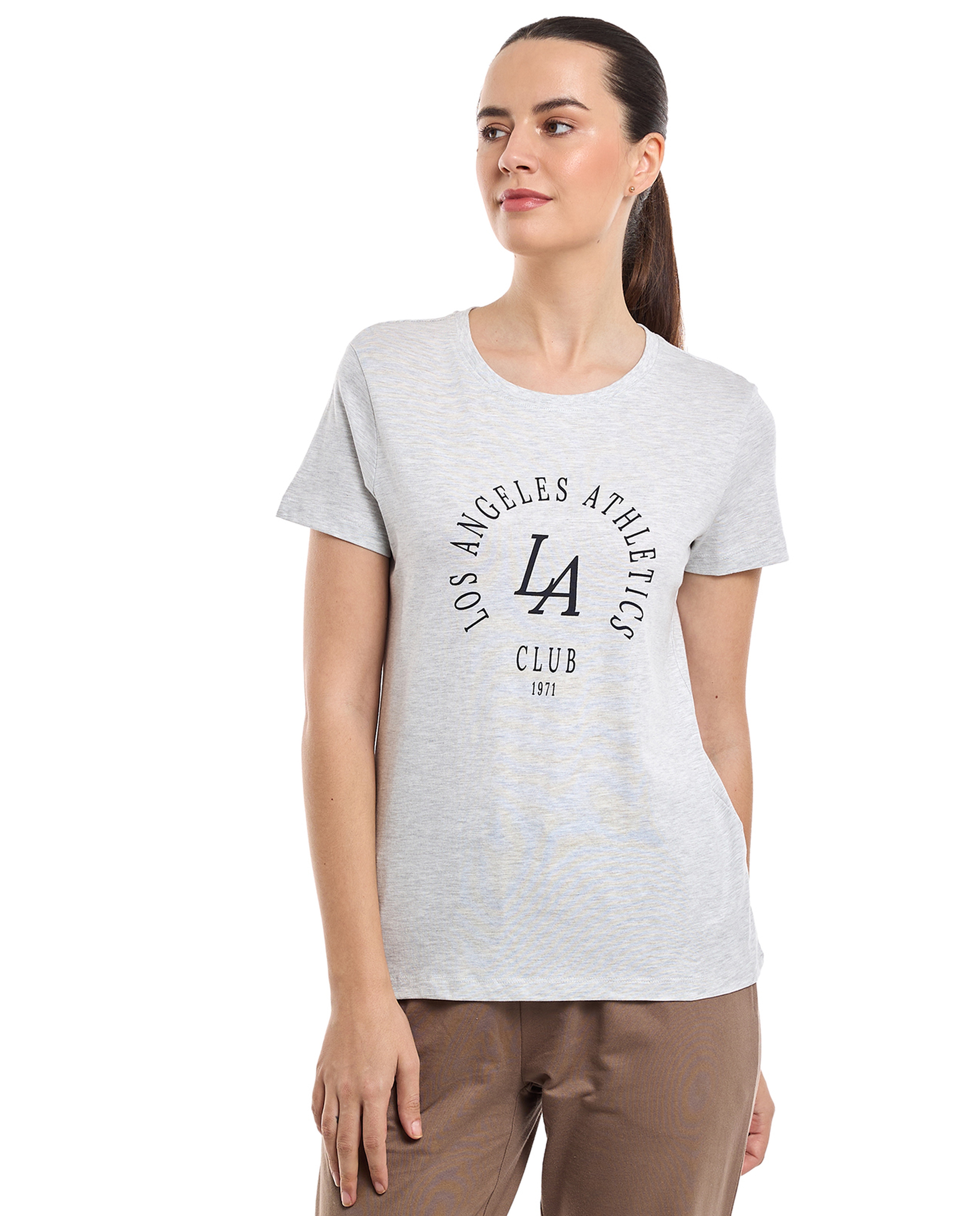 Typography Print T-Shirt with Crew Neck and Short Sleeves