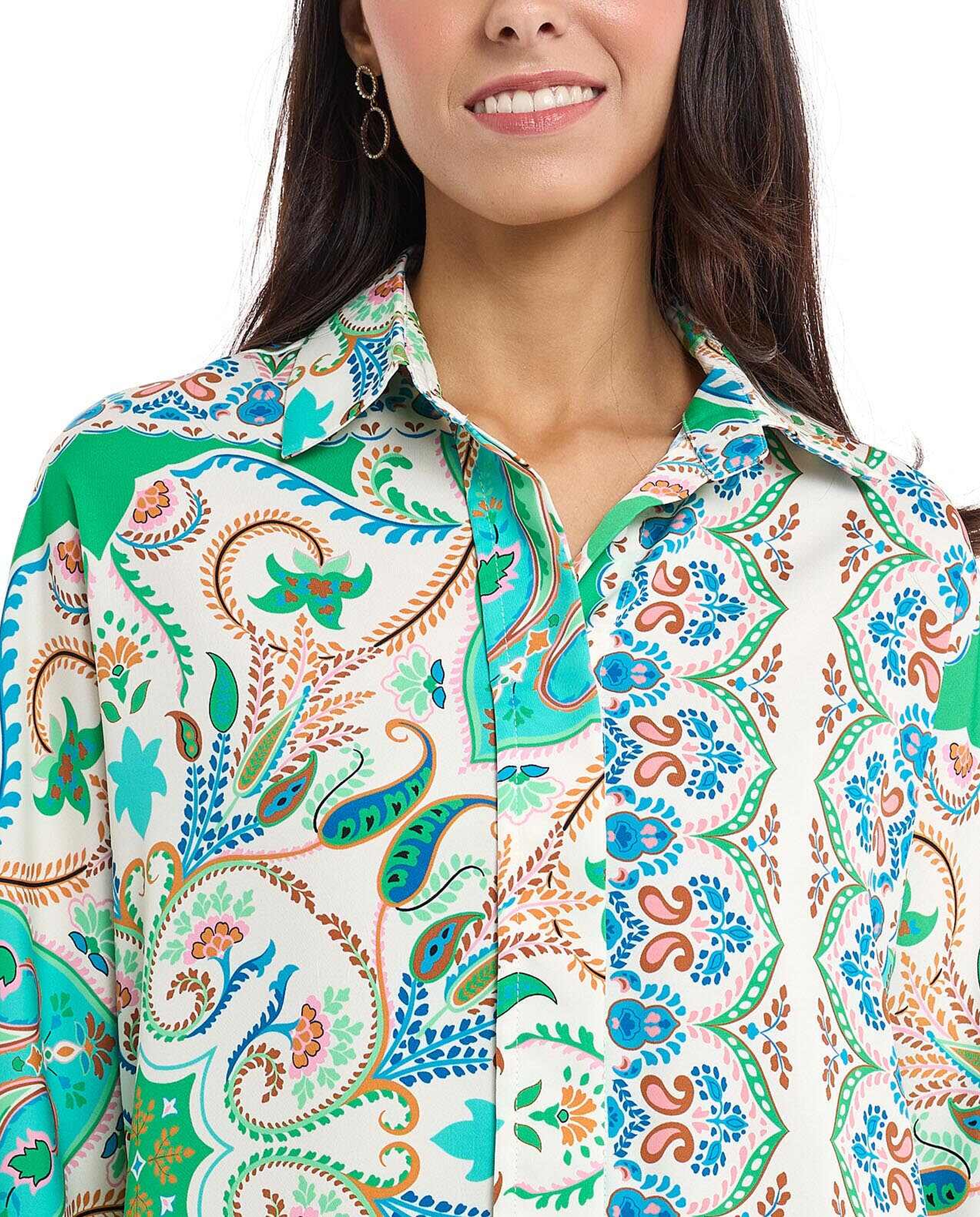 Patterned Shirt with Classic Collar and 3/4 Sleeves