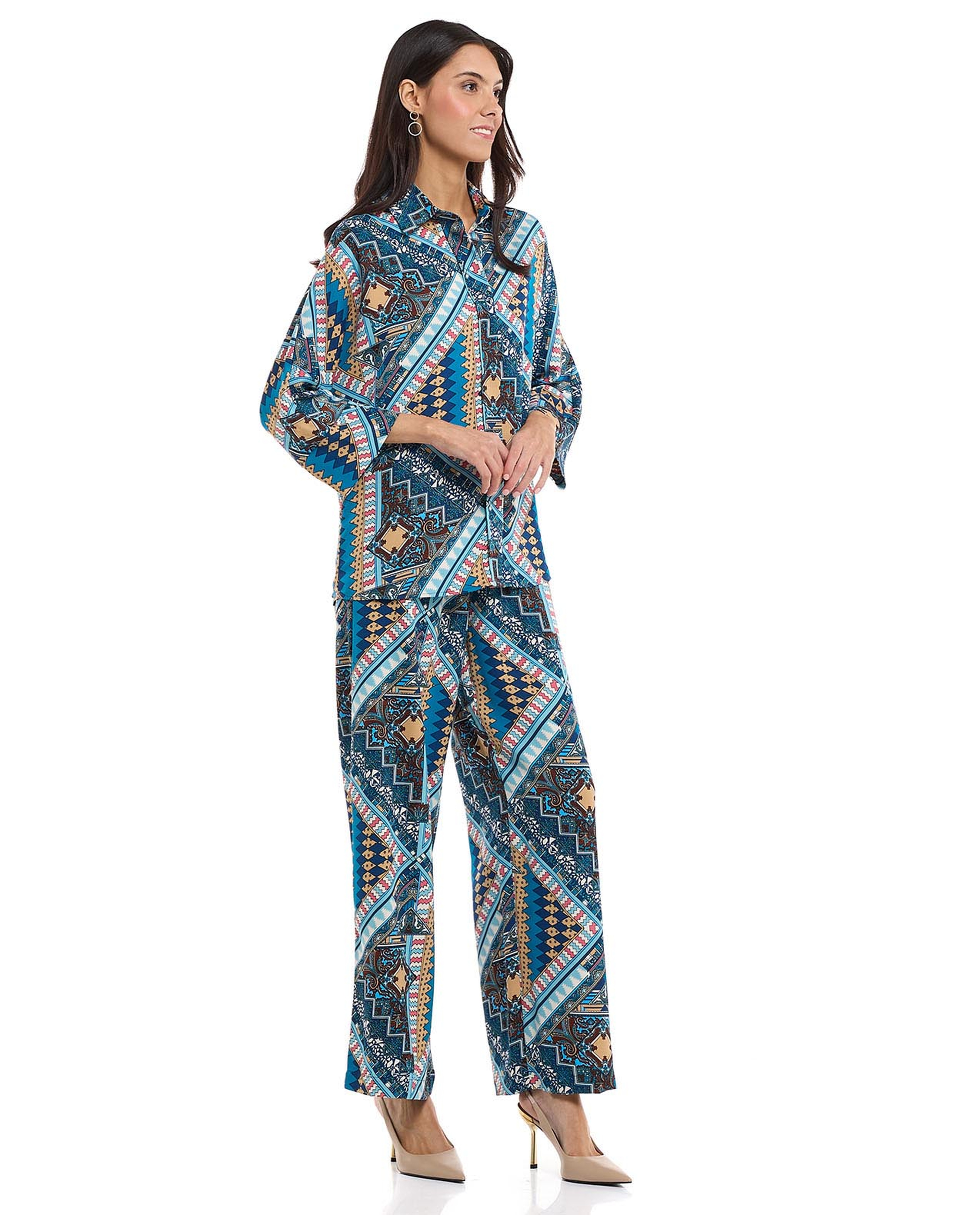 Patterned Wide Leg Pants with Drawstring Waist