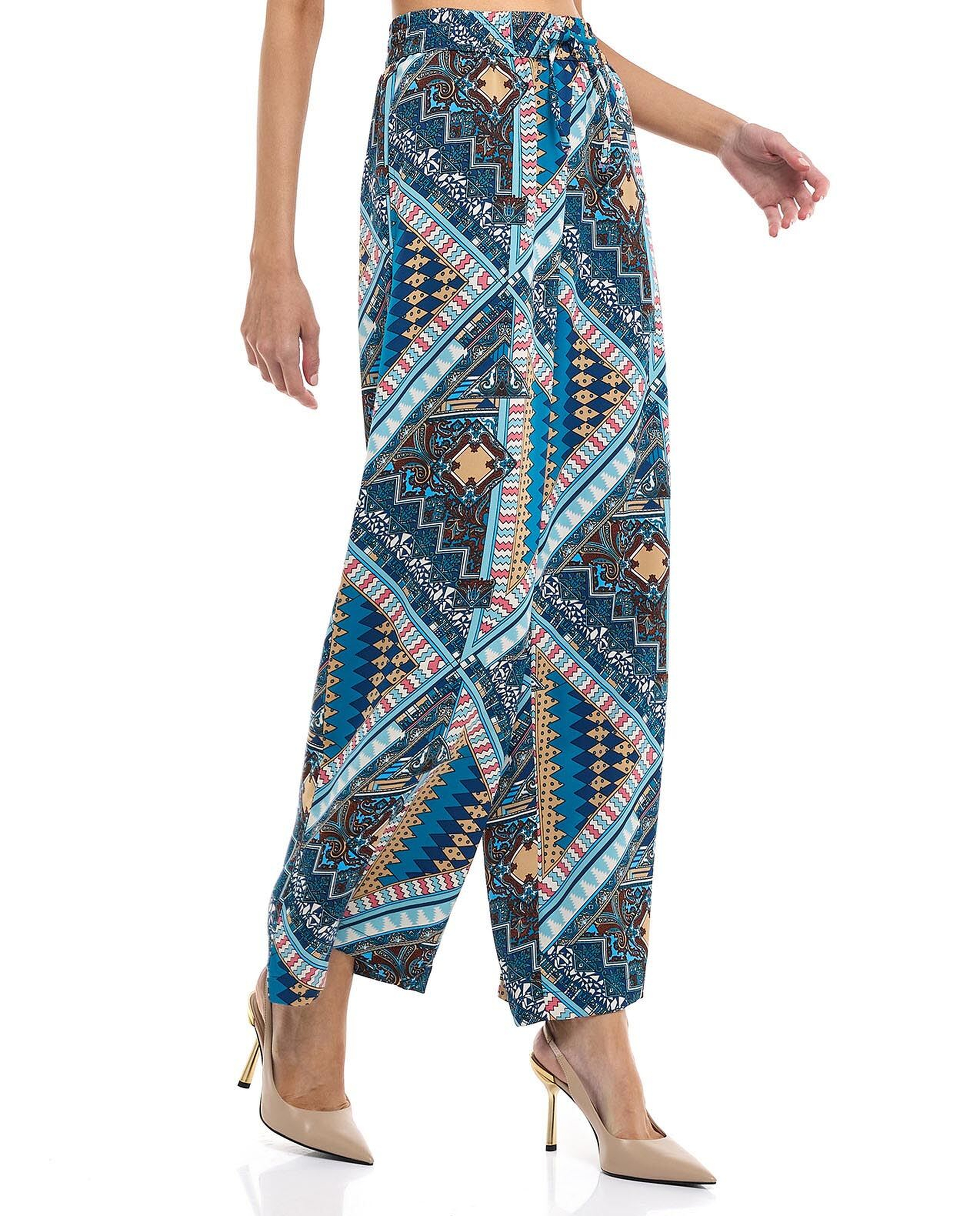 Patterned Wide Leg Pants with Drawstring Waist