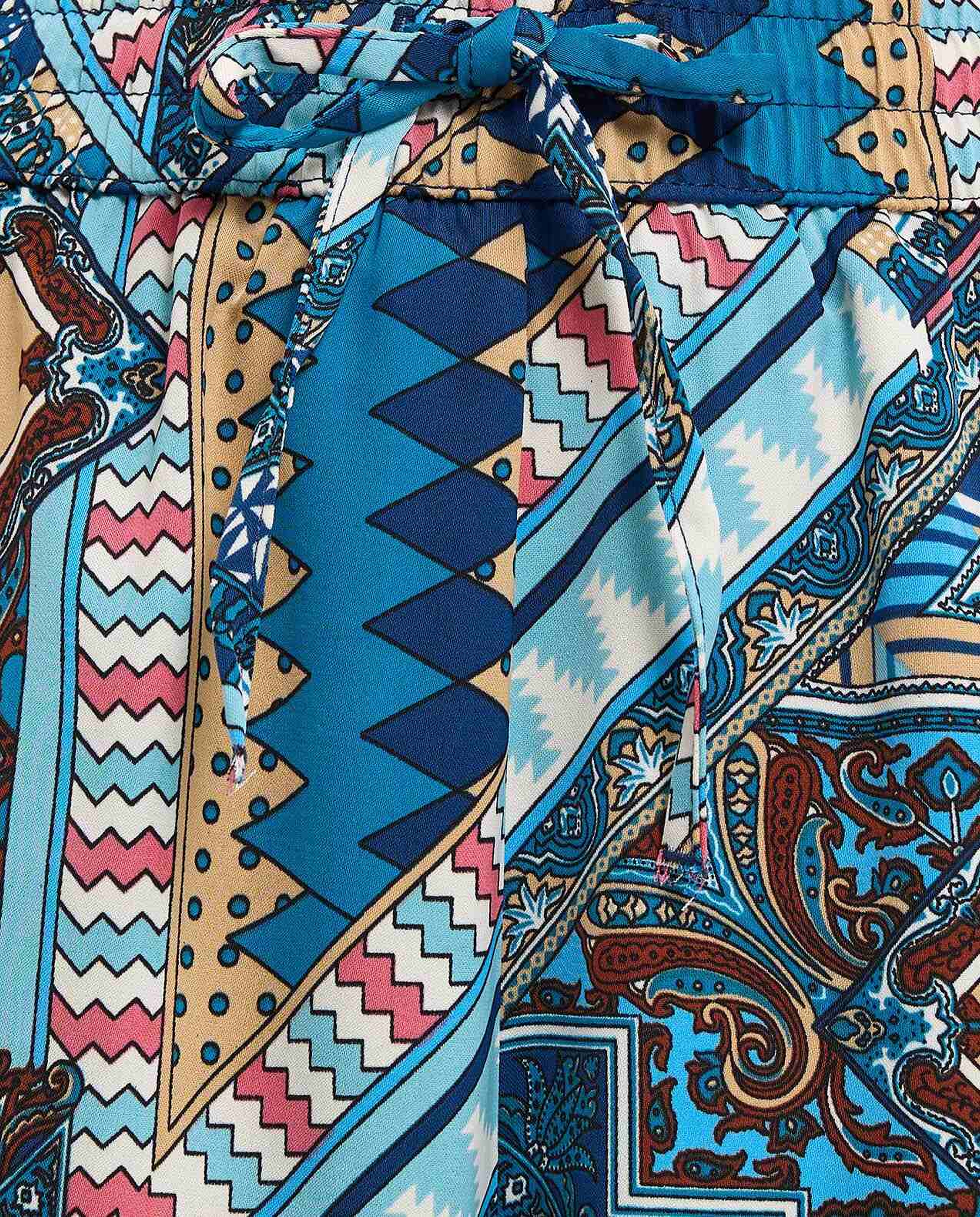 Patterned Wide Leg Pants with Drawstring Waist