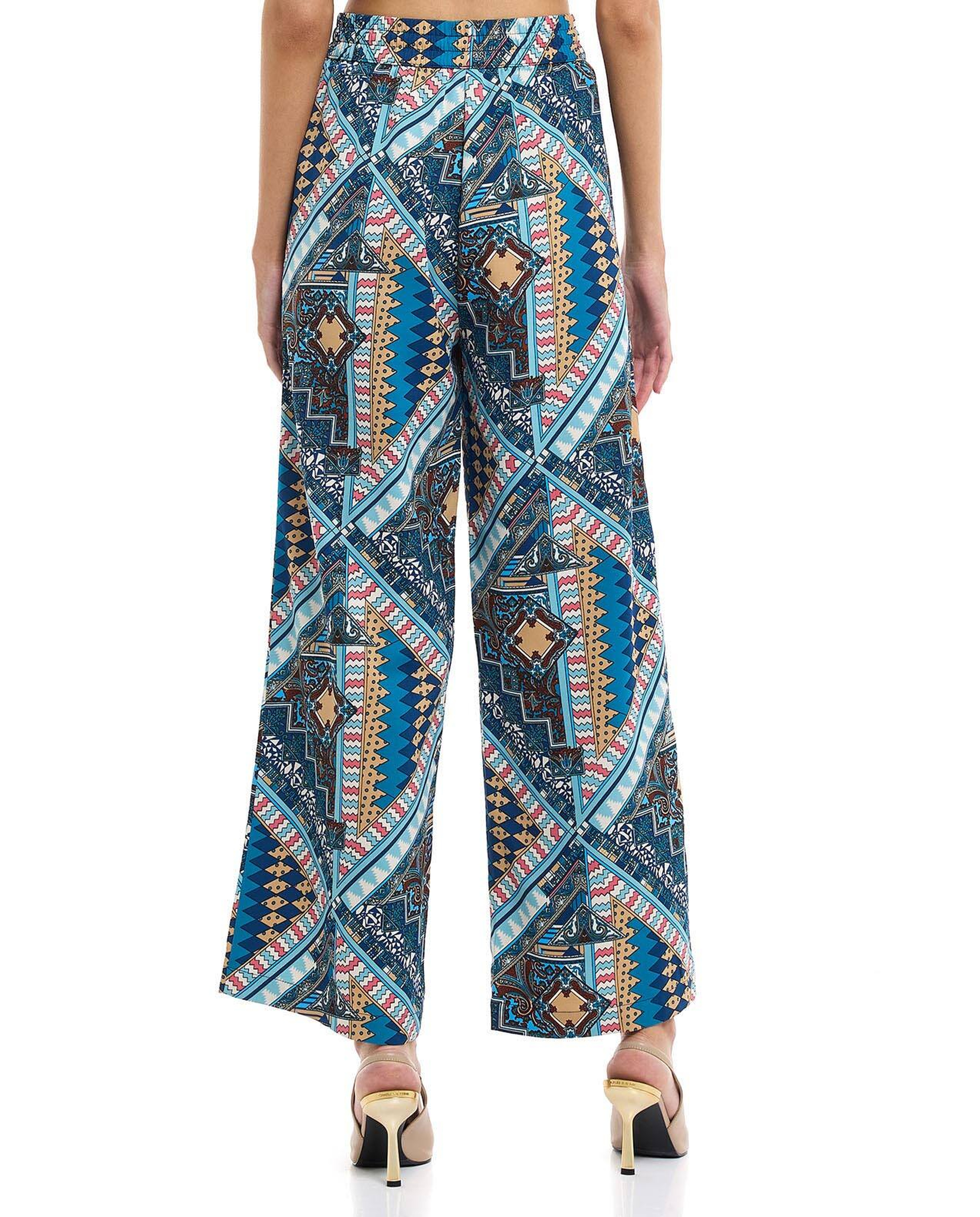 Patterned Wide Leg Pants with Drawstring Waist