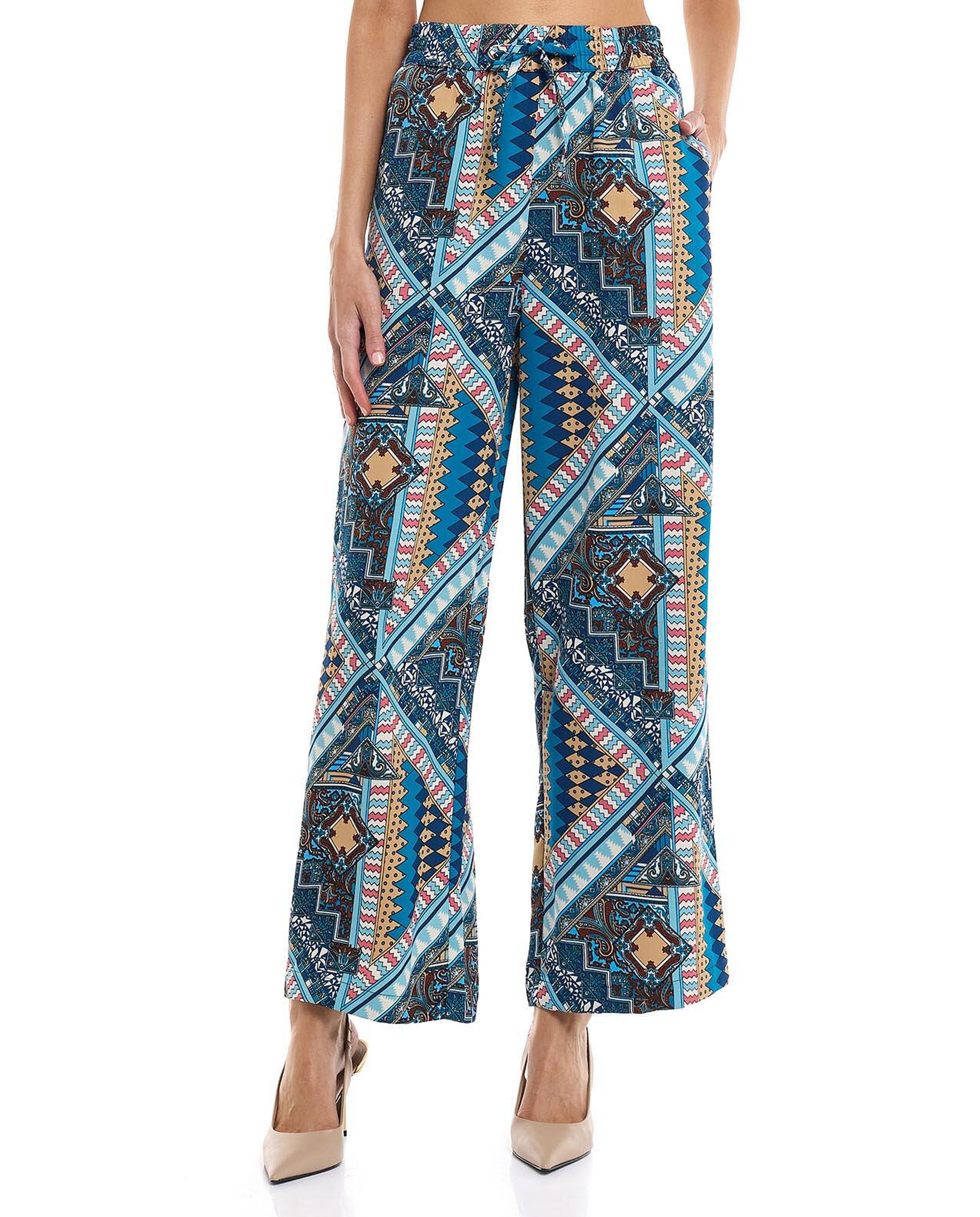 Patterned Wide Leg Pants with Drawstring Waist