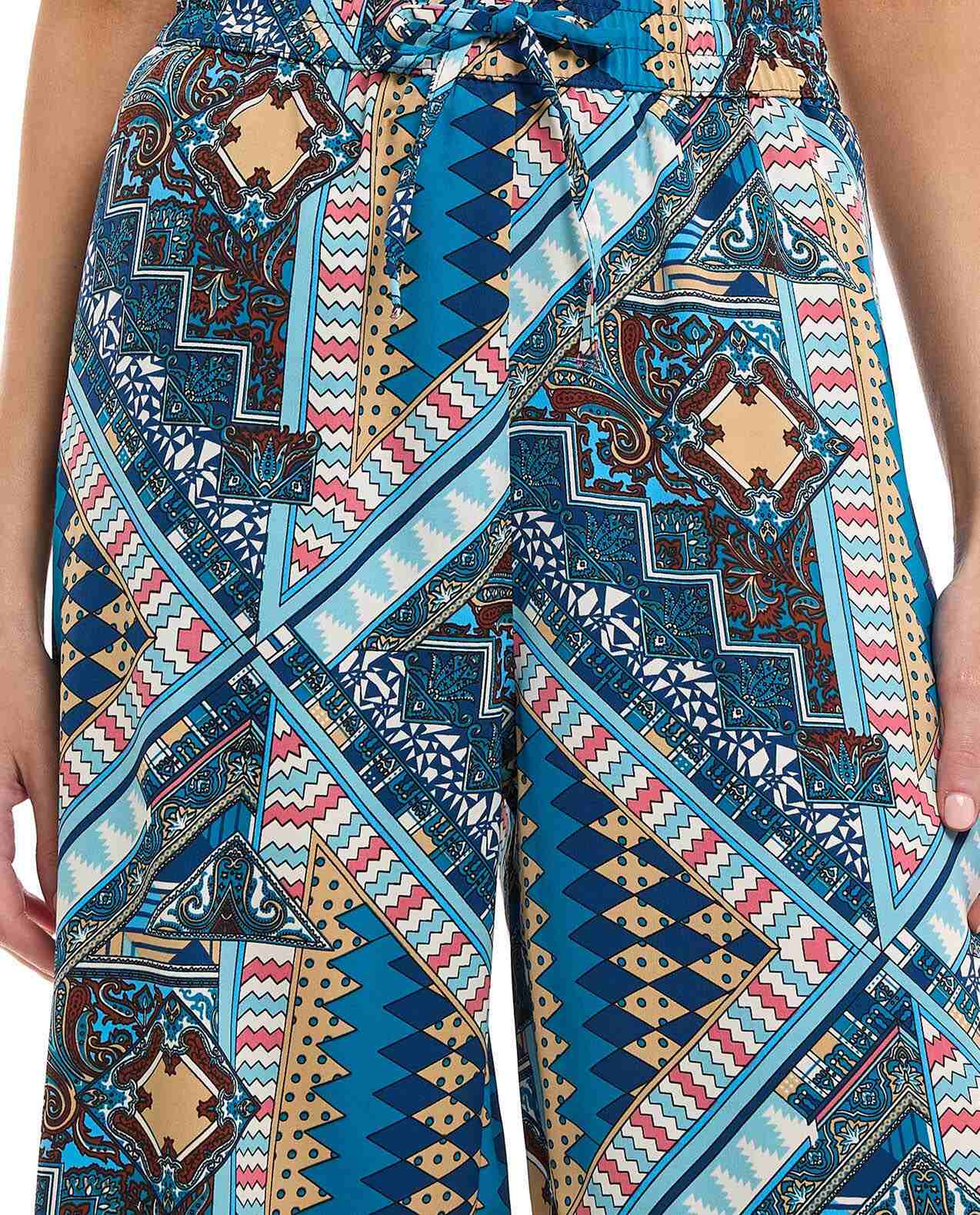 Patterned Wide Leg Pants with Drawstring Waist