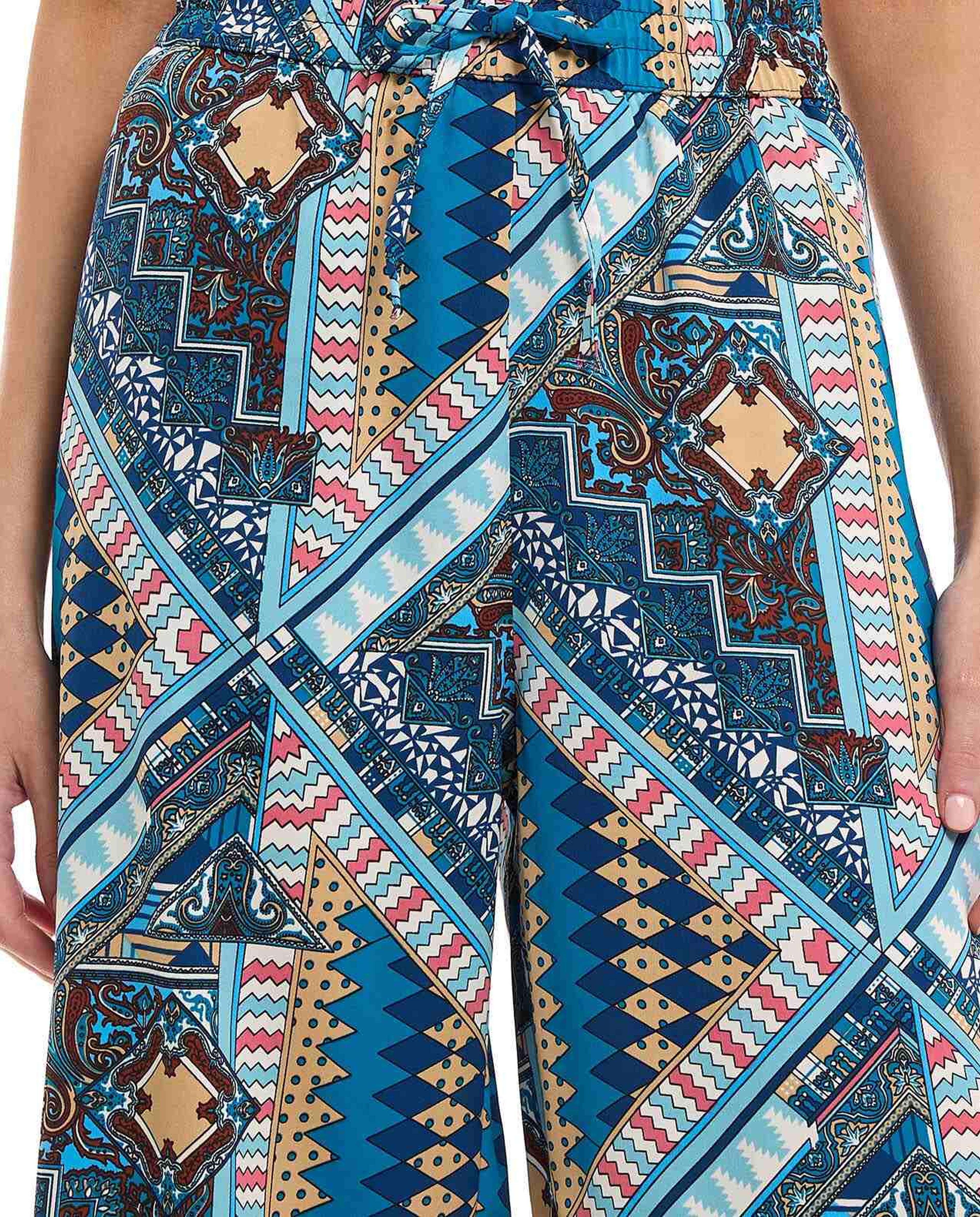 Patterned Wide Leg Pants with Drawstring Waist