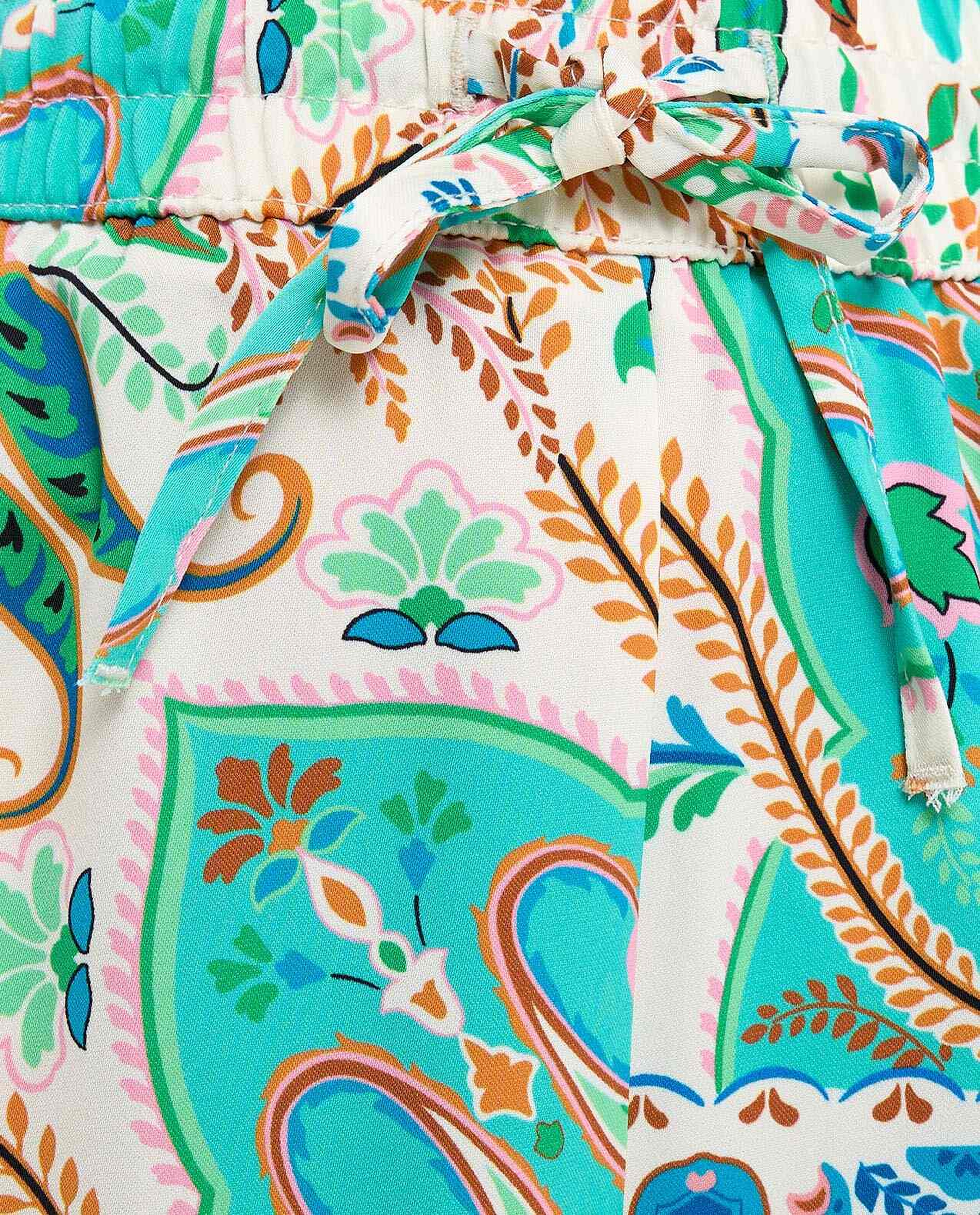 Patterned Wide Leg Pants with Drawstring Waist