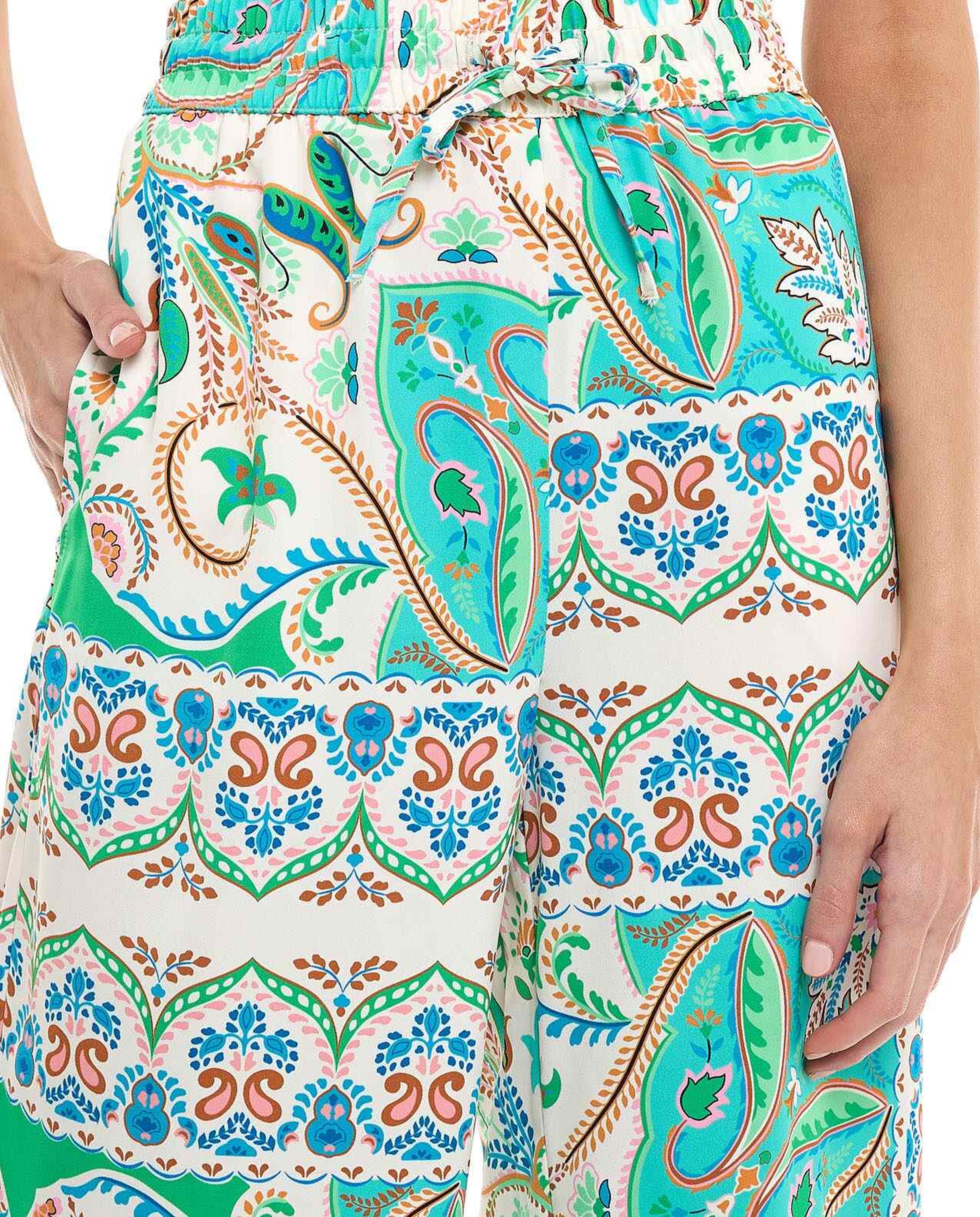 Patterned Wide Leg Pants with Drawstring Waist