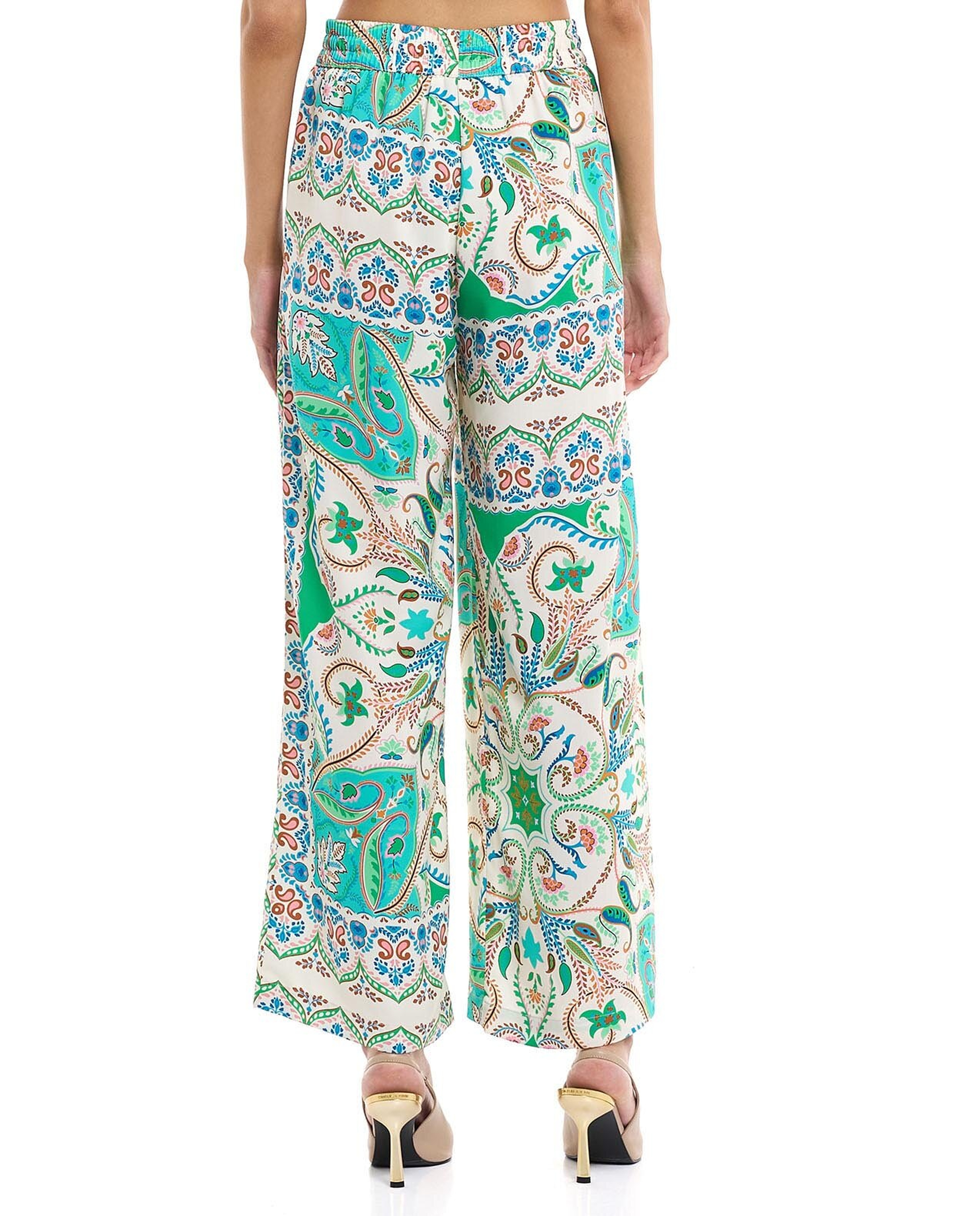 Patterned Wide Leg Pants with Drawstring Waist
